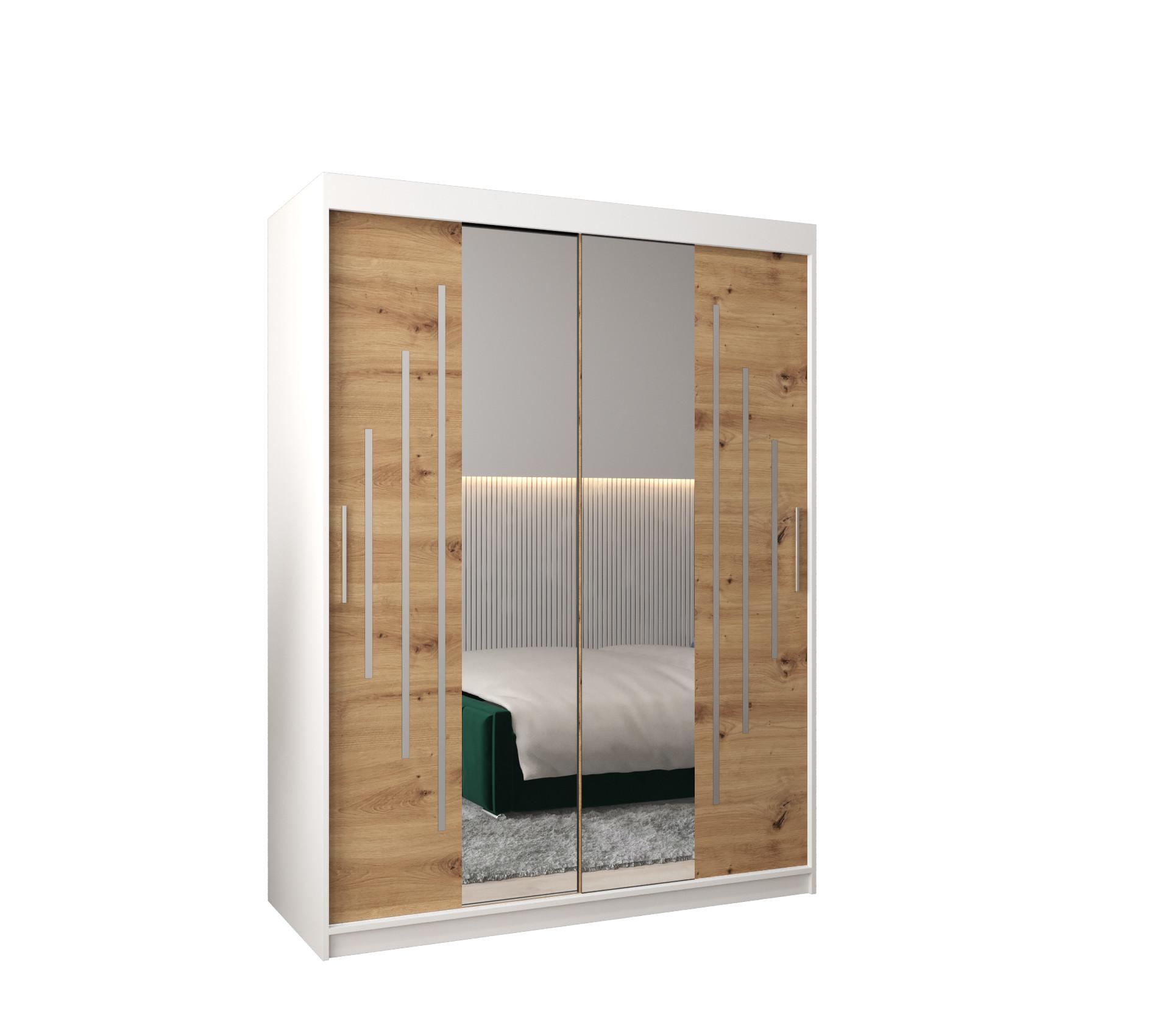 SCHWEBETÜRENSCHRANK 200/150/62 2-türig - Silberfarben/Eiche Artisan, Holz/Kunststoff (150/200/62cm) - Abiks Möbel