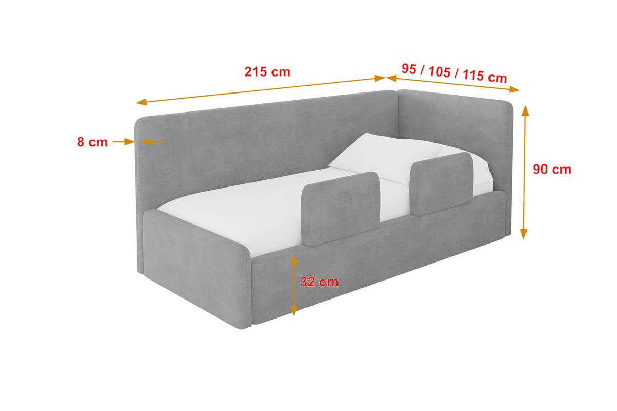EINZELLBETT Jugendbett mit Bettkasten und Matratze H3/H4, Links - NORY 80x200 Grau - Hellgrau, Holzwerkstoff/Textil (80/200cm) - ALTDECOR