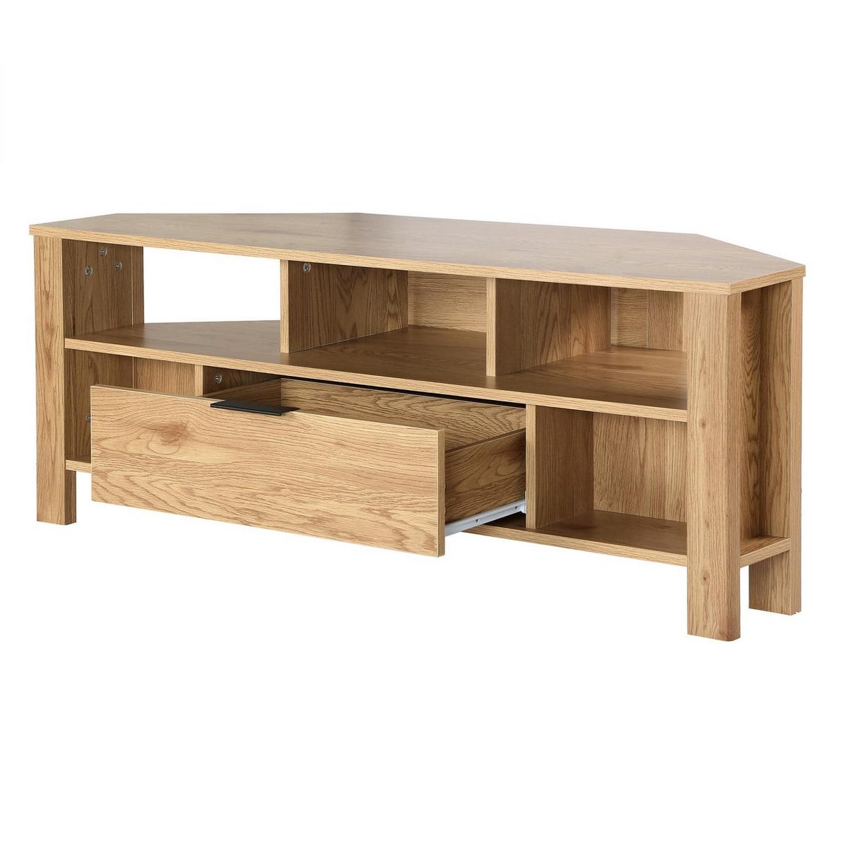 ECK-TV-MÖBEL 1 Schublade Eiche Dekor - L120 cm - Eschefarben, Holzwerkstoff (40/45/43cm) - Calicosy