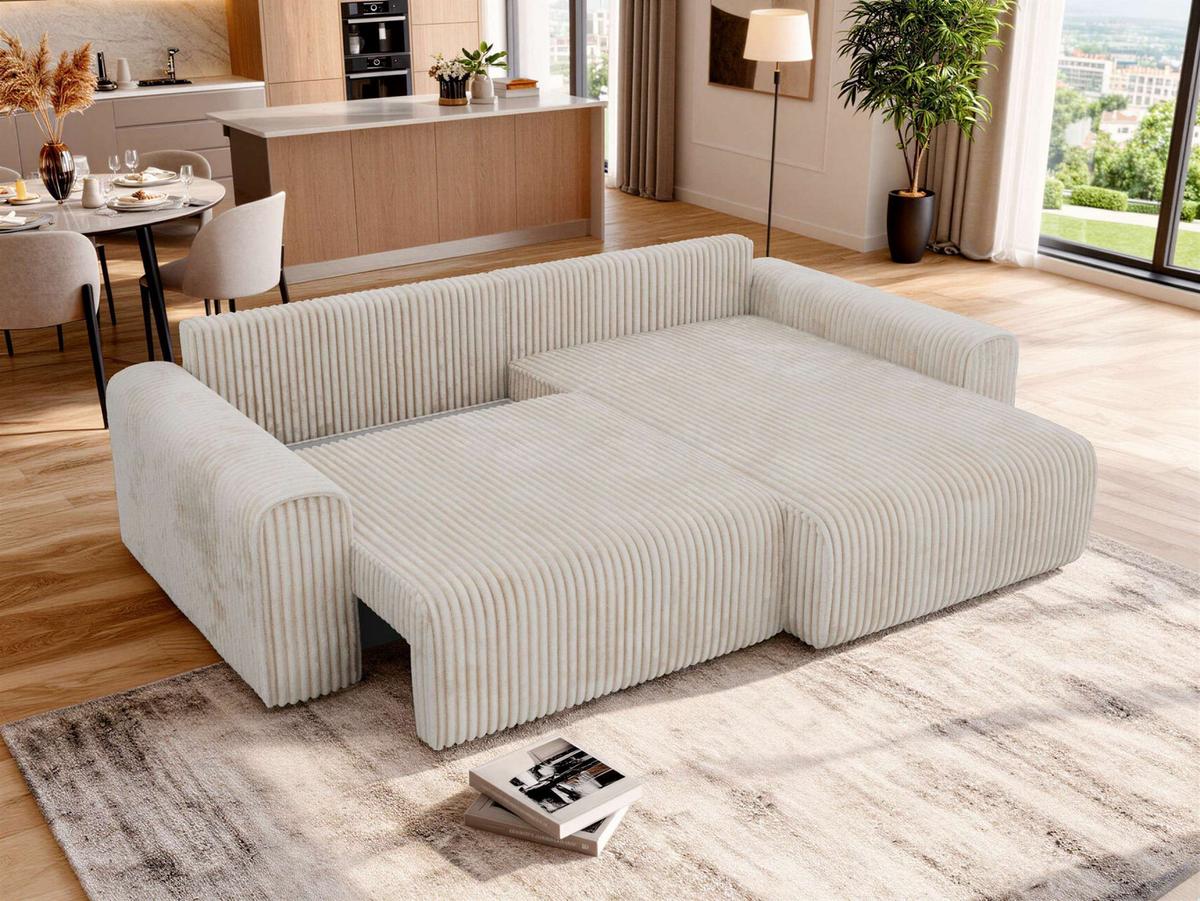 ECKSOFA ELARA L Beige Cord - Beige/Schwarz, Kunststoff/Textil (278/192cm) - MKS