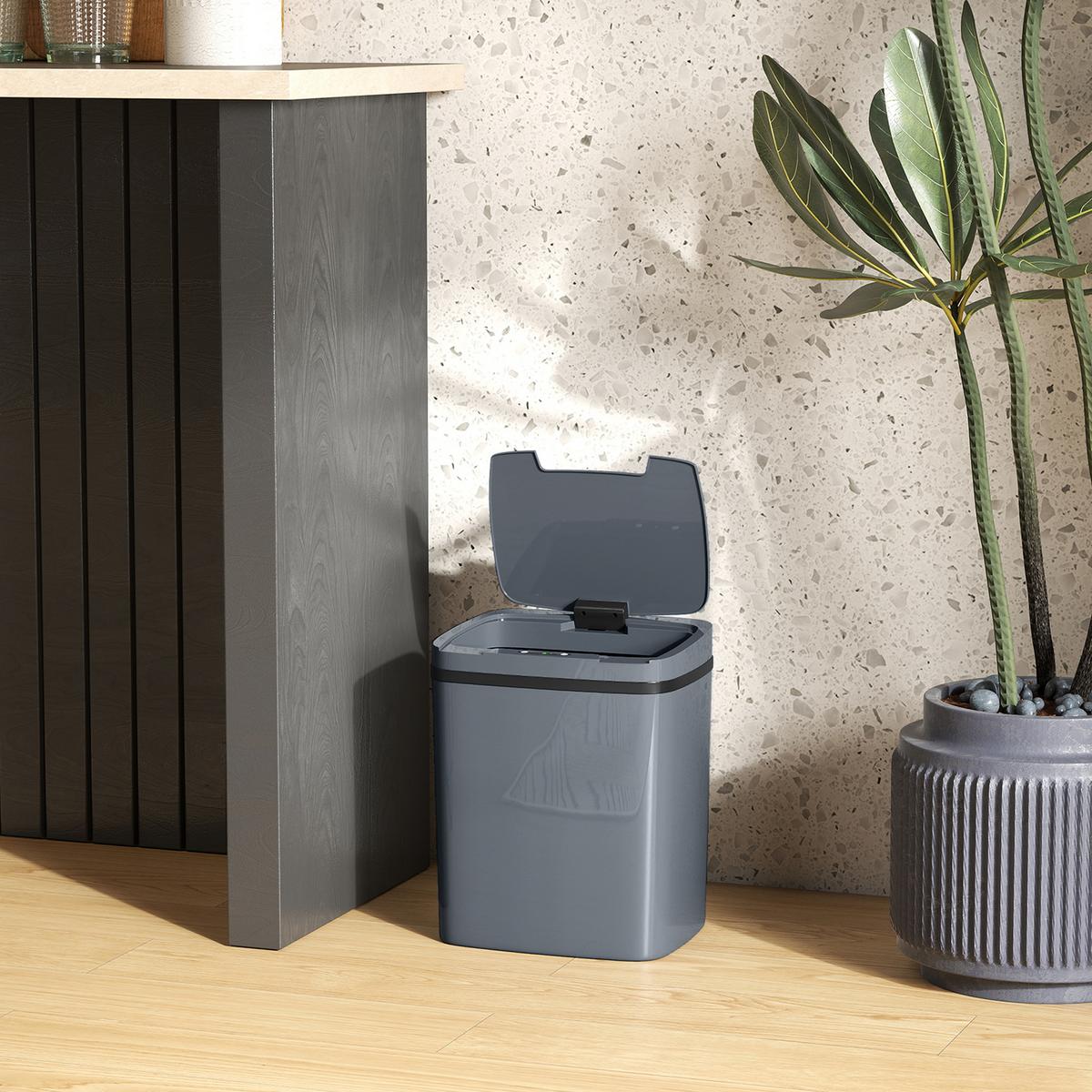 SENSOR-MÜLLEIMER Kunststoff Grau - Grau, Kunststoff (21.4/33.5/27.6cm) - HOMCOM