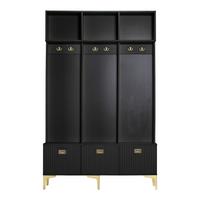GARDEROBEN schwarz & gold, mit sitzbank und 6 haken - Schwarz, Holzwerkstoff (120/191/40cm) - Urban Meuble
