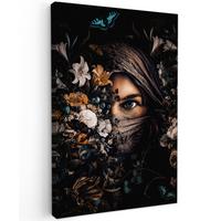 LEINWANDBILD Frau - Luxus - Blumen - Schmetterling - Porträt Deko XXL 80x120 cm - Schwarz, Textil (80/120cm) - MuchoWow