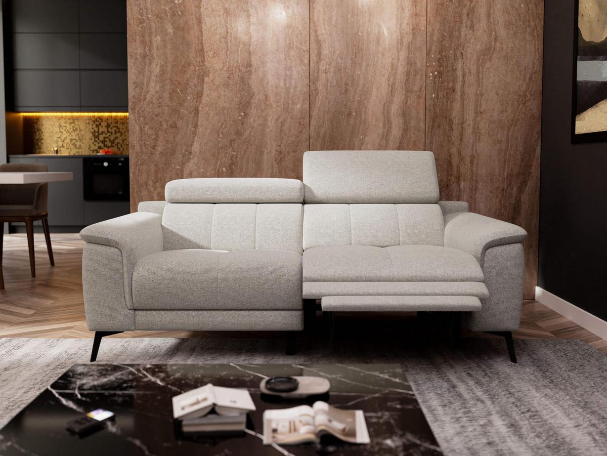 RELAXSOFA FIERO 3-Sitzer mit 1 Relaxfunktion, hellgrau - Hellgrau/Schwarz, Holzwerkstoff/Textil (212/82/103cm) - Wozimo
