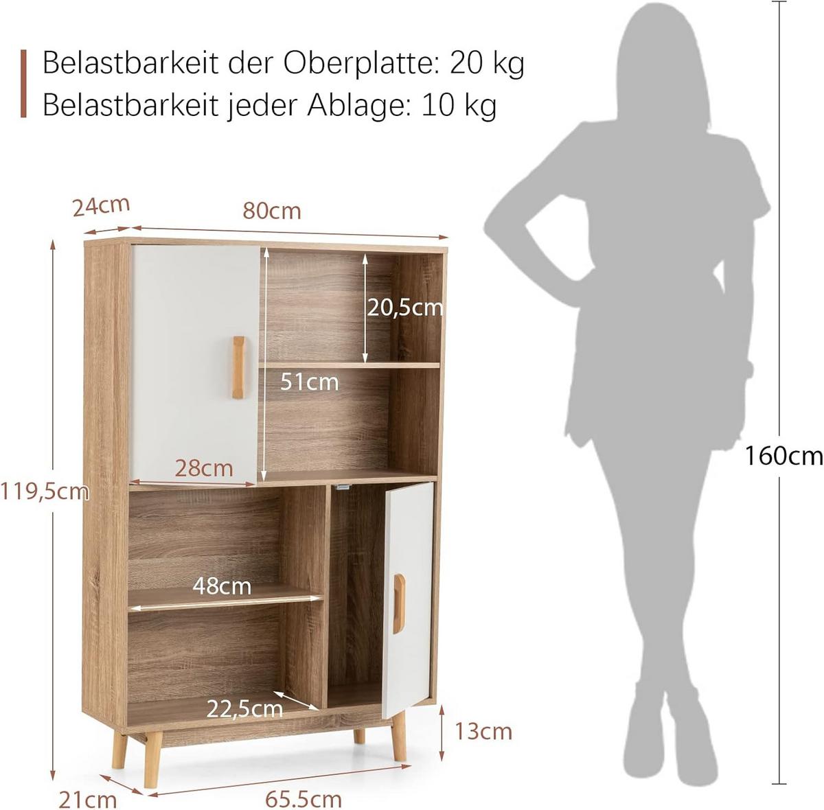 BÜCHERSCHRANK Weiß - Weiß, Holz (80/120/24cm) - COSTWAY