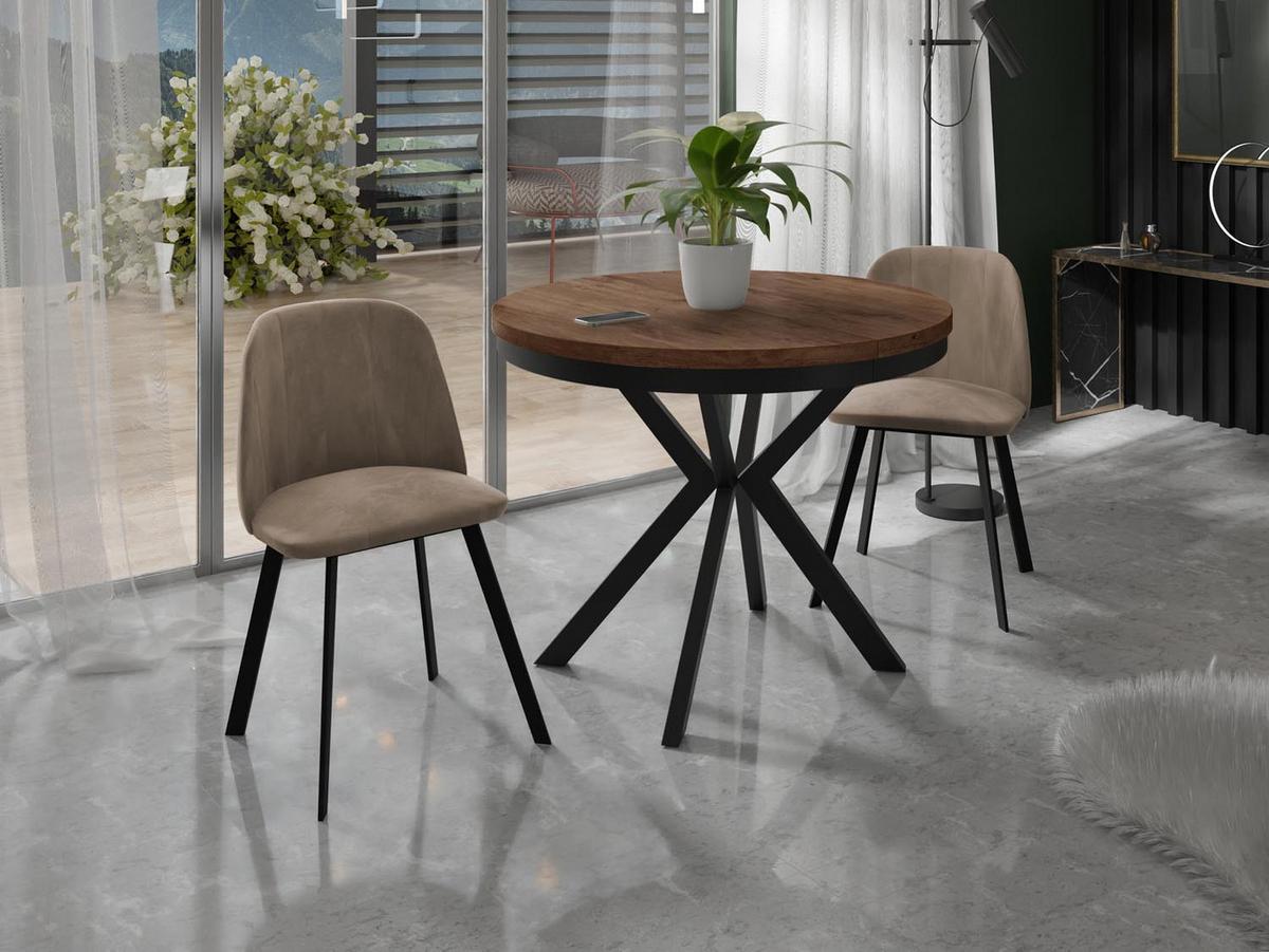 ESSTISCH Ross runder ausziehbarer, Lefkas Eiche 90-170/90/76 cm - Alteiche/Schwarz, Holzwerkstoff/Metall (90/170/76cm) - WFL GROUP