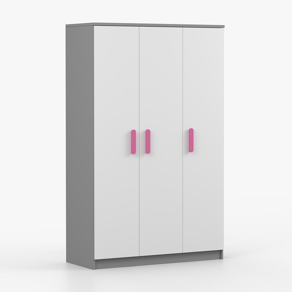 KLEIDERSCHRANK Jonas II 2D 19, 120/192/50, 3-türig, grau - Rosa/Grau, Holzwerkstoff (120/194/50cm) - imoebel24