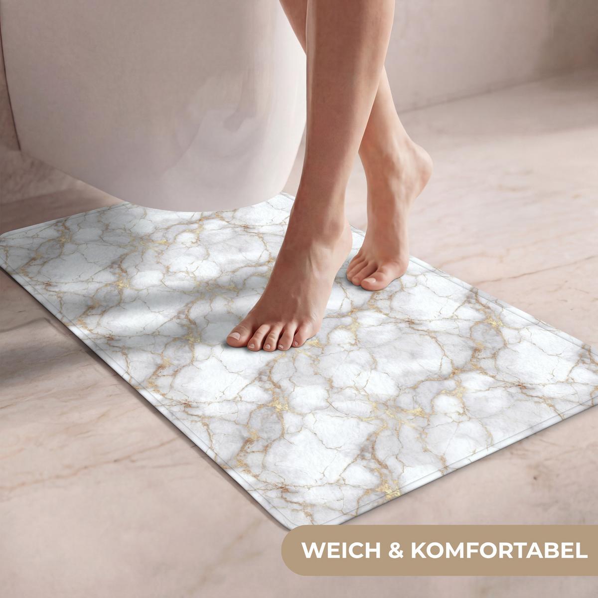 WC-VORLEGER Weiß - Gold - Marmor - Grau WC Teppich 50x80 cm - Weiß, Textil (50/1cm) - OnlyWow