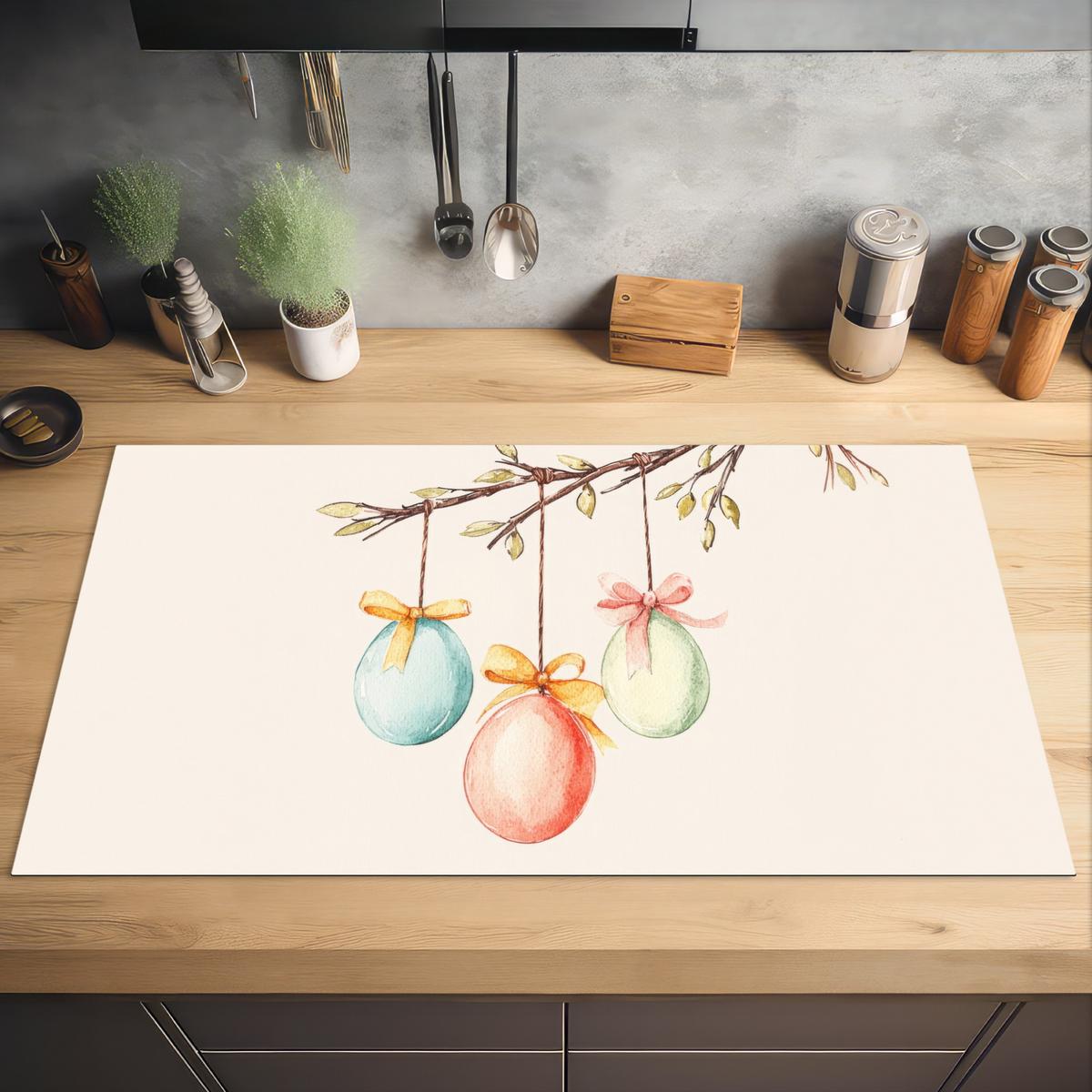 HERDABDECKPLATTE Osterkuchen - Schleife - Eier Induktionsschutz 91.2x52 cm - Creme, Kunststoff (91.2/52/0.2cm) - MuchoWow