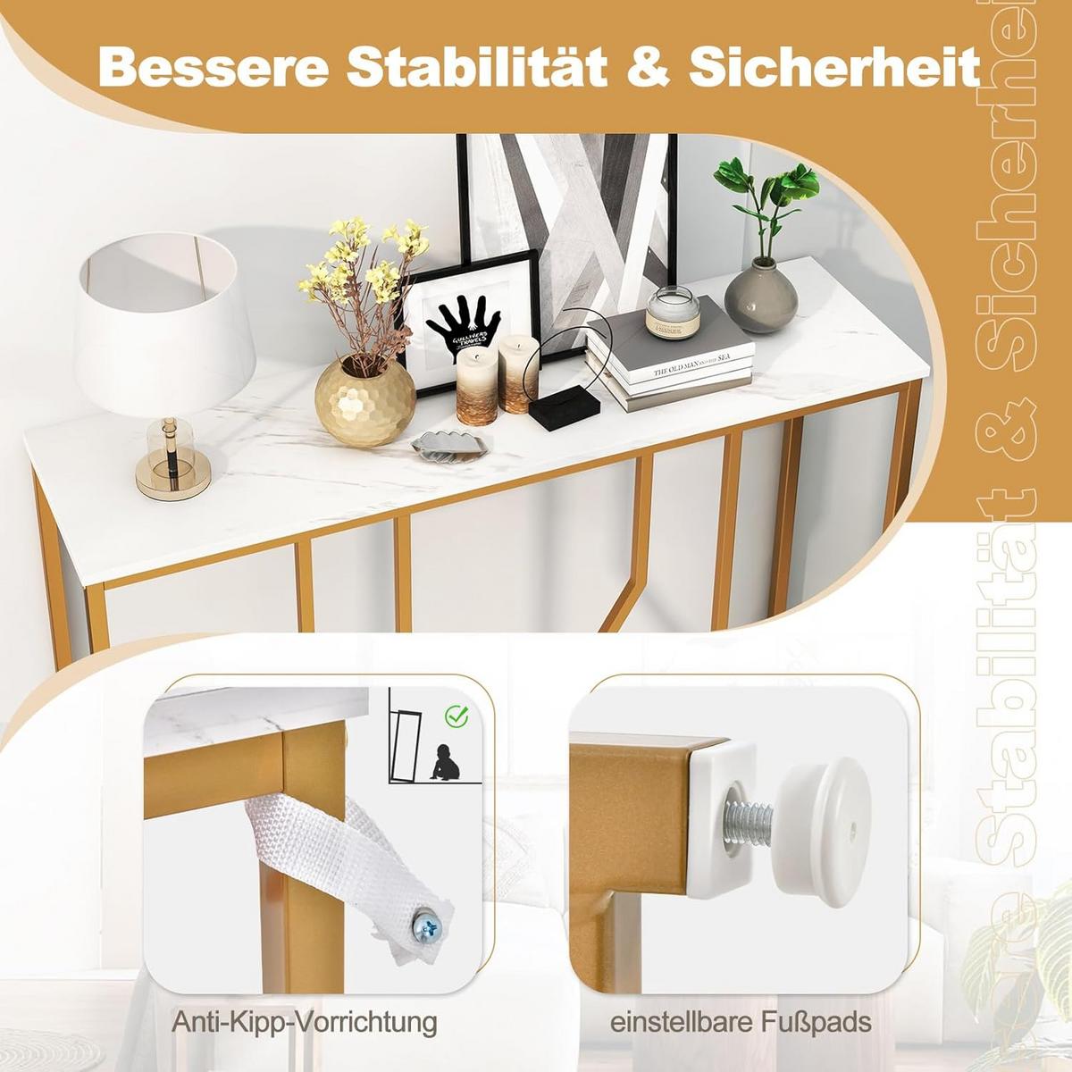EINGANGSTISCH 80cm Gold - Goldfarben, Holz (30/110/80cm) - COSTWAY