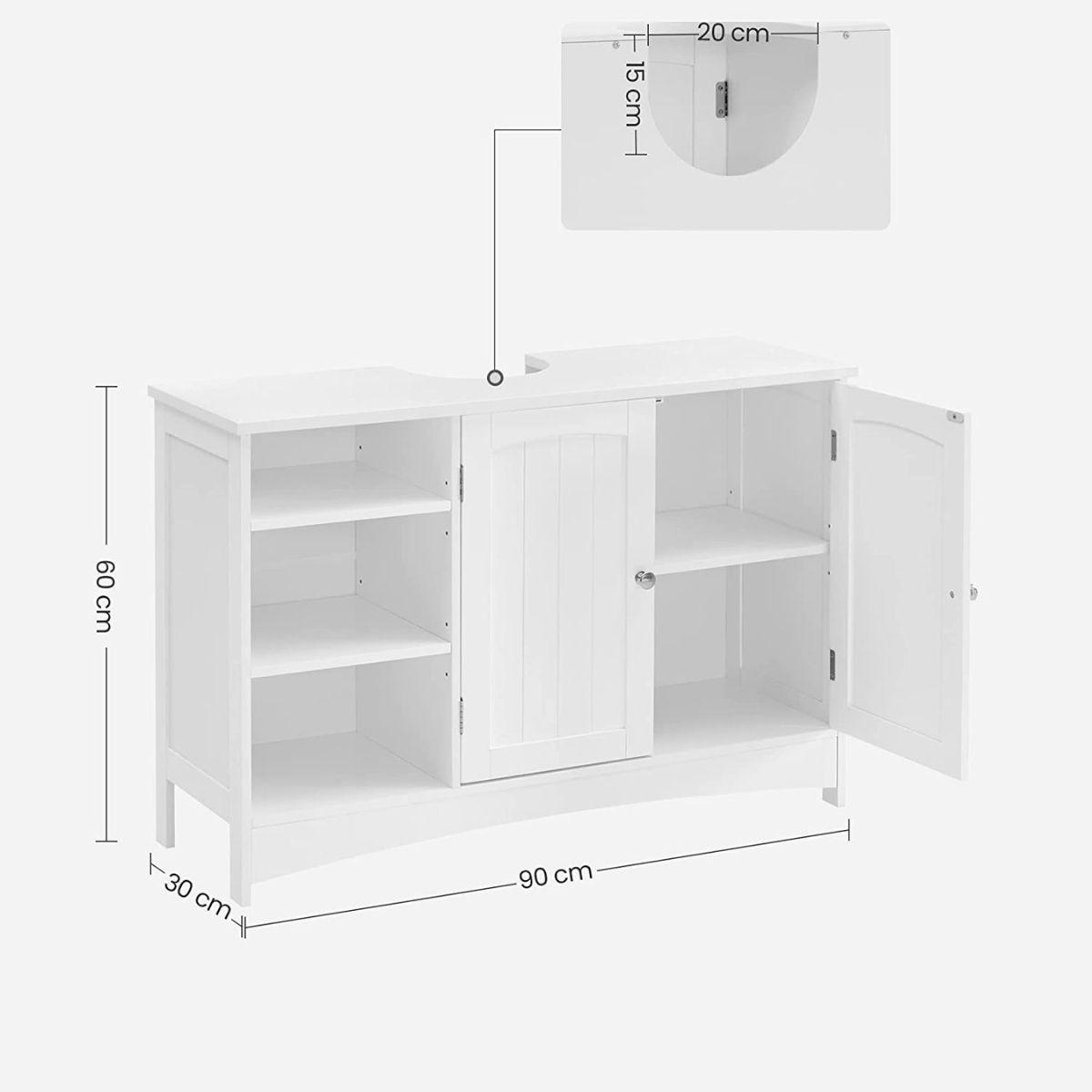 WASCHBECKENUNTERSCHRANK Weiß 2 Türen 3 Nischen - L90 cm - Weiß, Holzwerkstoff (90/60/30cm) - Calicosy