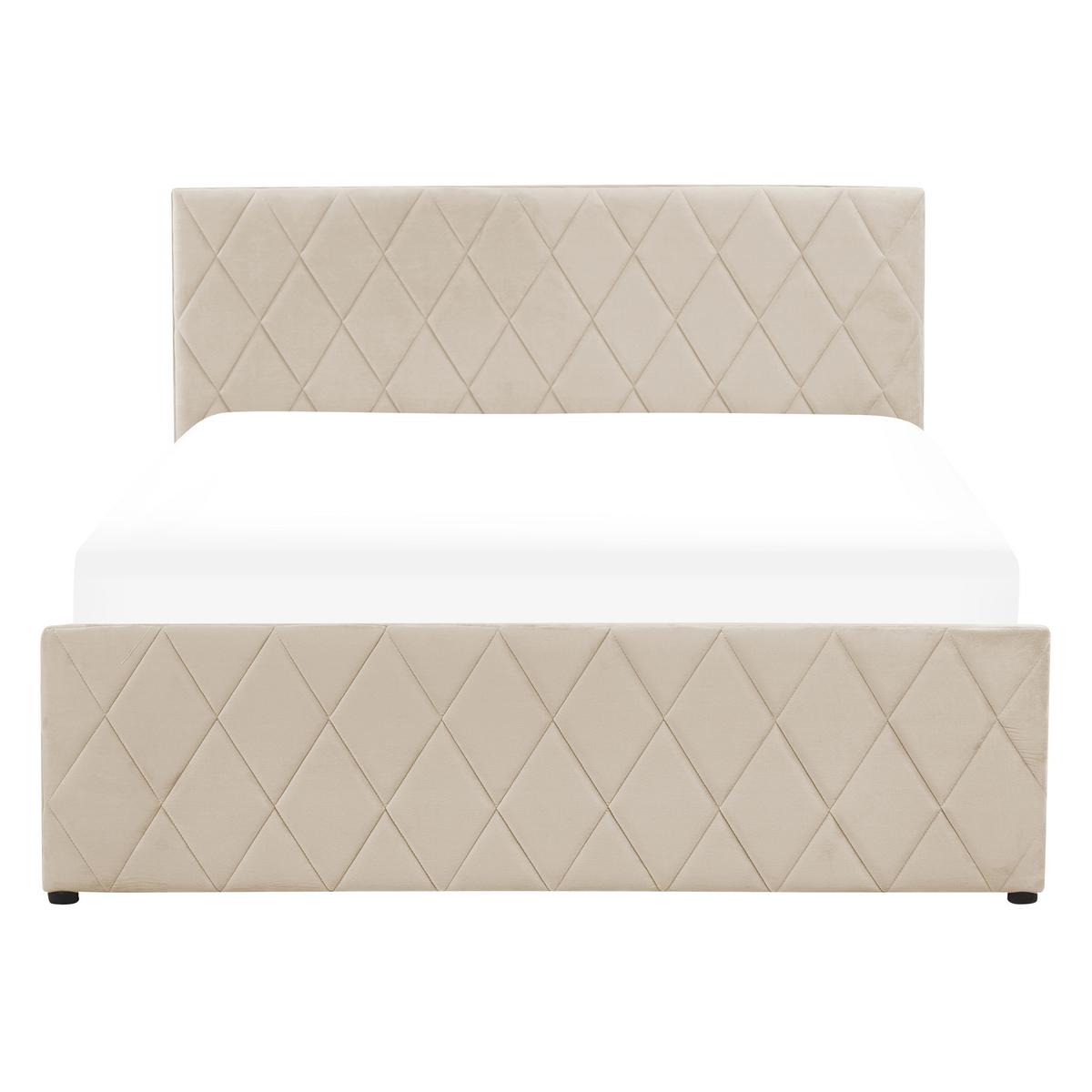 BETT mit Stauraum 180/200 cm Samtstoff Beige Rochefort - Beige, Textil (180/200cm) - Beliani