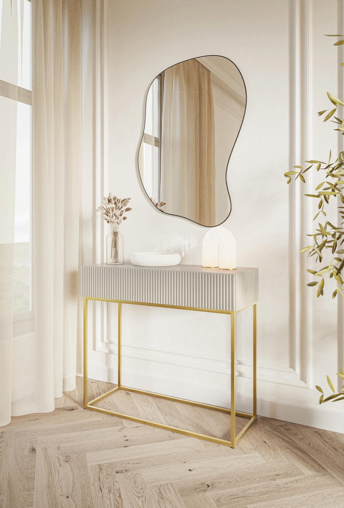 KONSOLENTISCH Veldio Graubeige mit goldenen Beinen 90 cm - Taupe/Greige, Holzwerkstoff/Metall (35.6/90/79cm) - Selsey