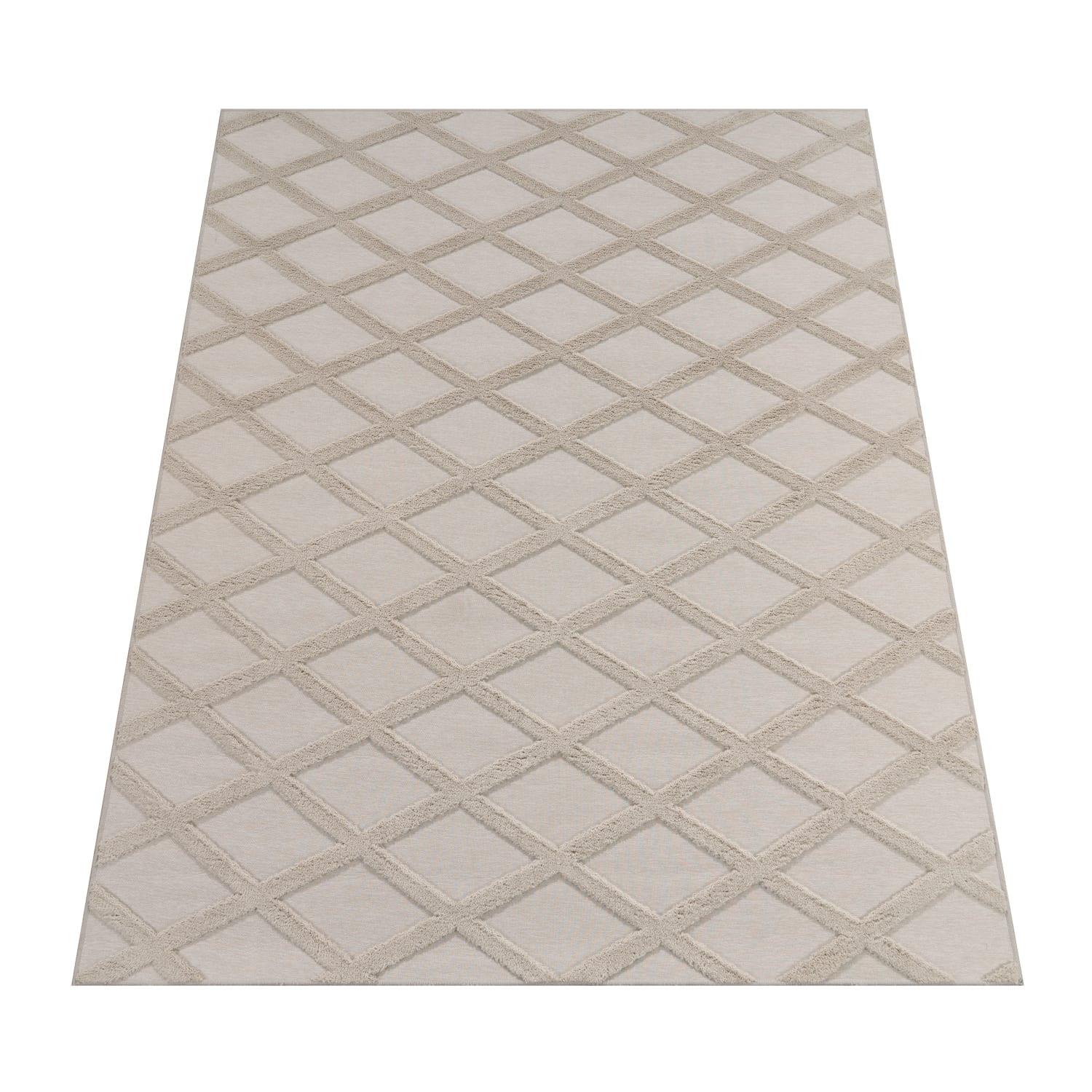 KURZFLORTEPPICH Waschbar, mit Rautenmuster, Creme, 60 x 100 cm - Beige, Textil (60/100cm) - KADIMA DESIGN