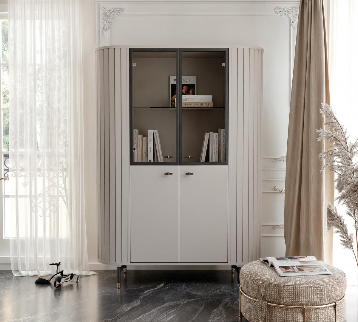 GLASVITRINE geriffelt aus MDF, Kaschmir - Kaschmir, Holzwerkstoff (112/155/40cm) - Idohome