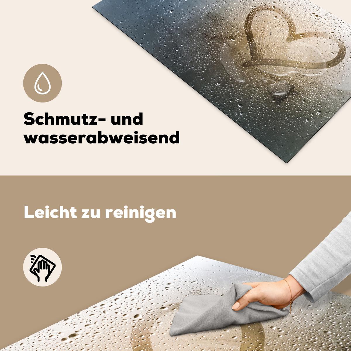 HERDABDECKPLATTE Herz - Kondenswasser - Wasser - 3D Induktionsschutz 91.6x52.7 cm - Grau, Kunststoff (91.6/52.7/0.2cm) - MuchoWow