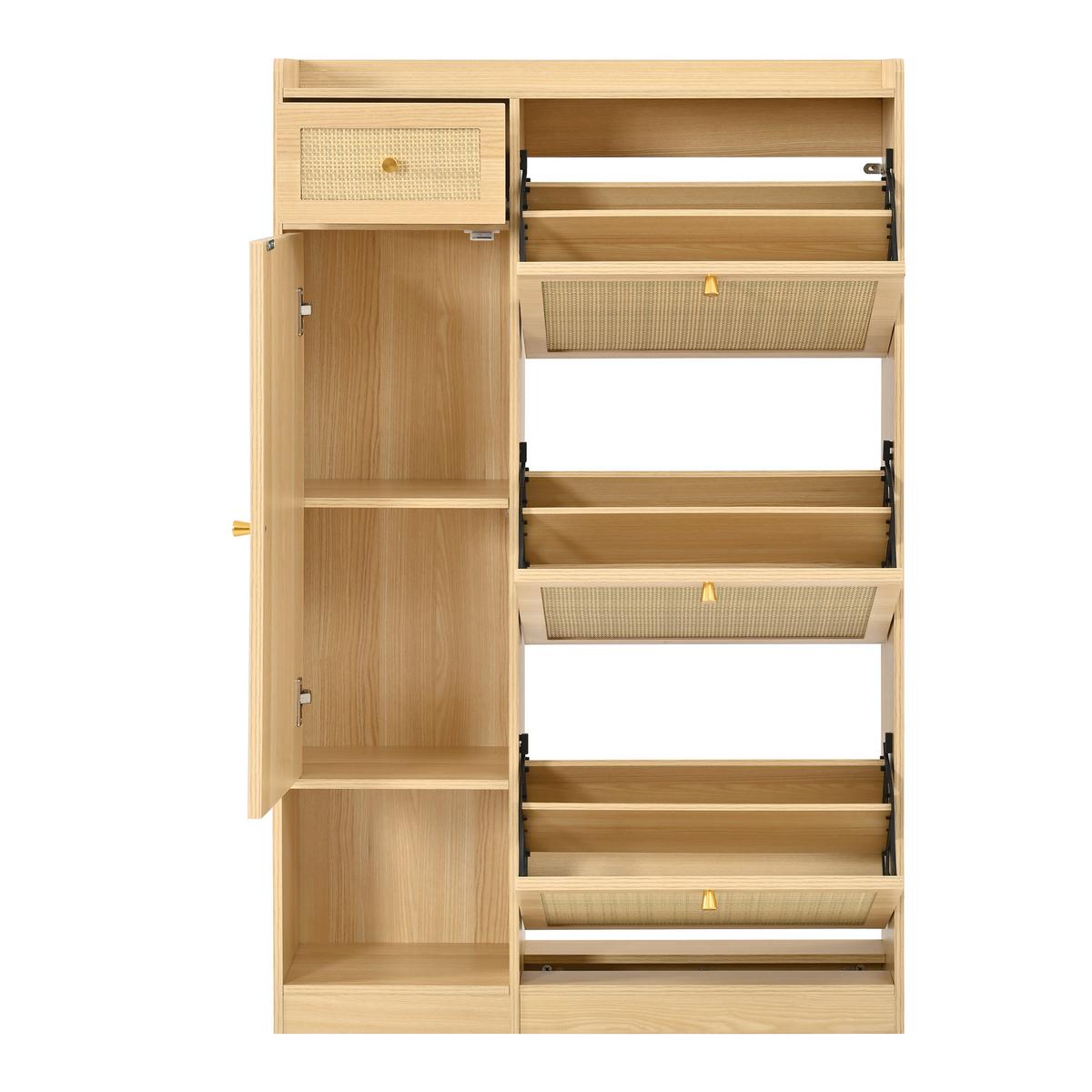 SCHUHSCHRANK Modern 3 Klappfächer 1 Tür Schublade Höhenverstellbar - Naturfarben, Holzwerkstoff (80.5/125/25cm) - Urban Meuble