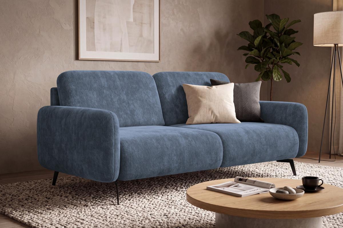 SOFA FEBE 3-Sitzer, marineblauer Chenille-Stoff - Blau/Schwarz, Holz/Textil (190/82/96cm) - Wozimo