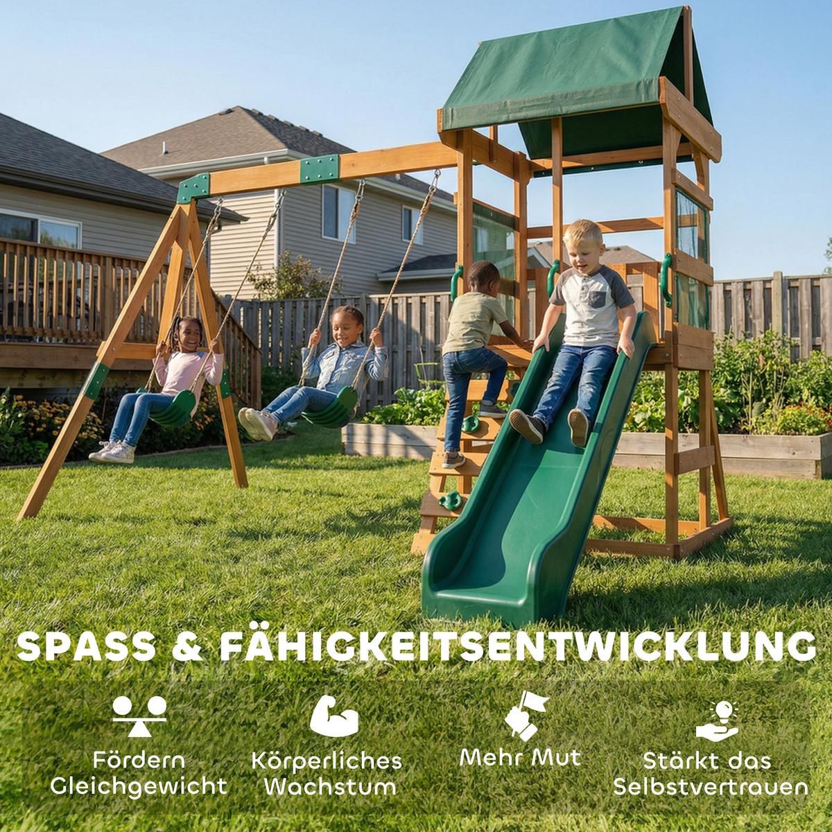 SCHAUKELGESTELL Holz Kunststoff Grün - Grün, Holz (284/233/315cm) - AIYAPLAY