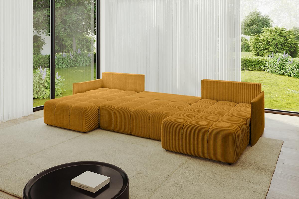 WOHNLANDSCHAFT LONLI-U 355x189x68 Senfgelb Cord - Currygelb, Holzwerkstoff/Kunststoff (355/68/189cm) - ALTDECOR