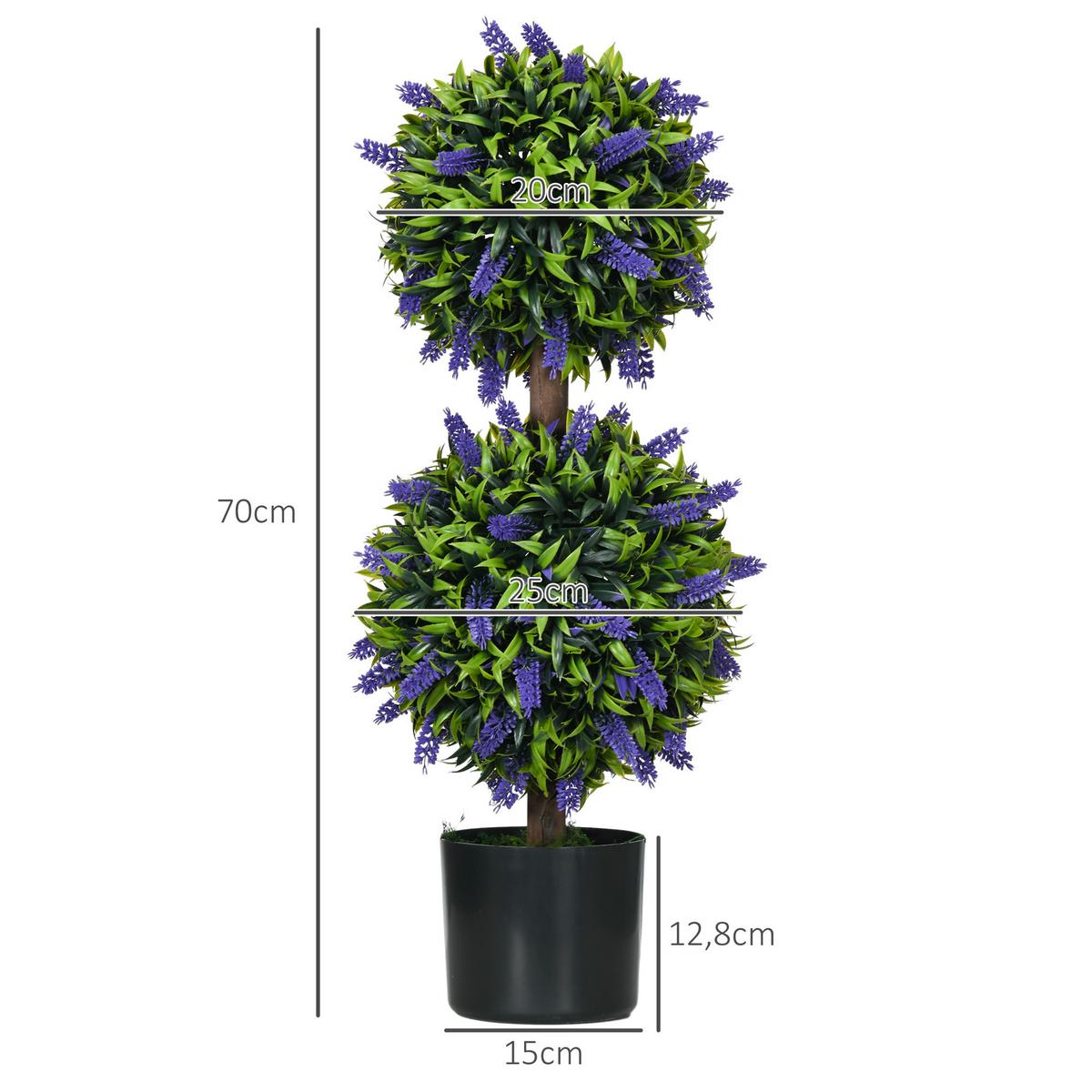 KÜNSTLICHE Pflanzen 2er-Set, 70 cm UV-beständige Kunstpflanze im Blumentopf - Grün, Kunststoff (70cm) - HOMCOM