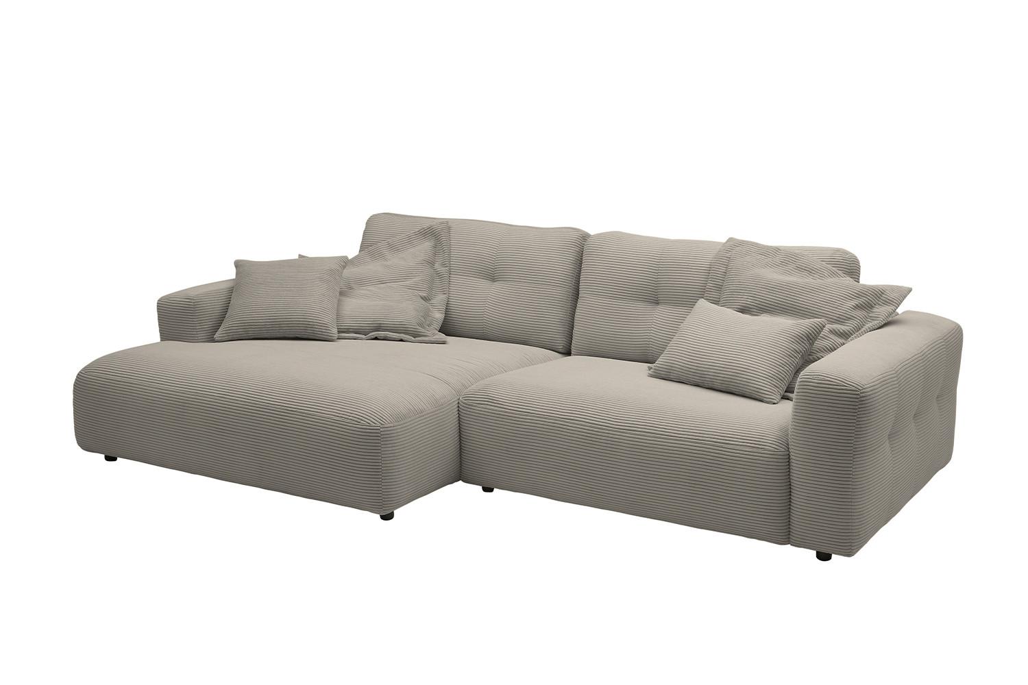 ECKSOFA MIKA Steingrau Cord - Schwarz/Grau, Kunststoff/Textil (276/167cm) - KAWOLA