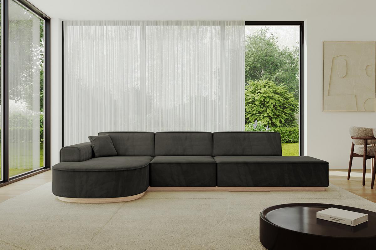 ECKSOFA Ottomane Links ARRIO-L2 - 328x171x83 cm Schwarz - Schwarz, Holzwerkstoff/Textil (328/171cm) - ALTDECOR