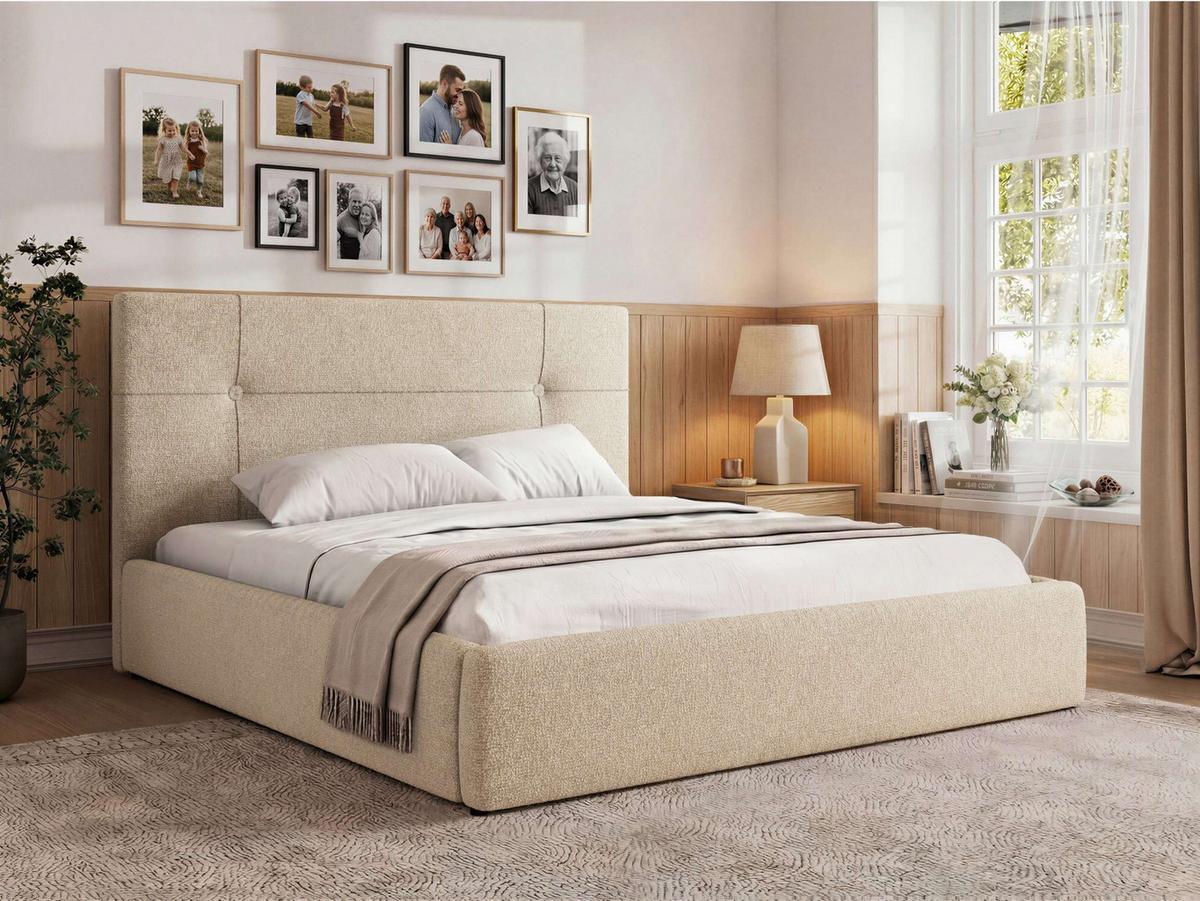 POLSTERBETT CALERIO CLASSIC 180/200 - Creme Stukture - Matratze Multipocket - Creme/Schwarz, Kunststoff/Textil (180/200cm) - MKS