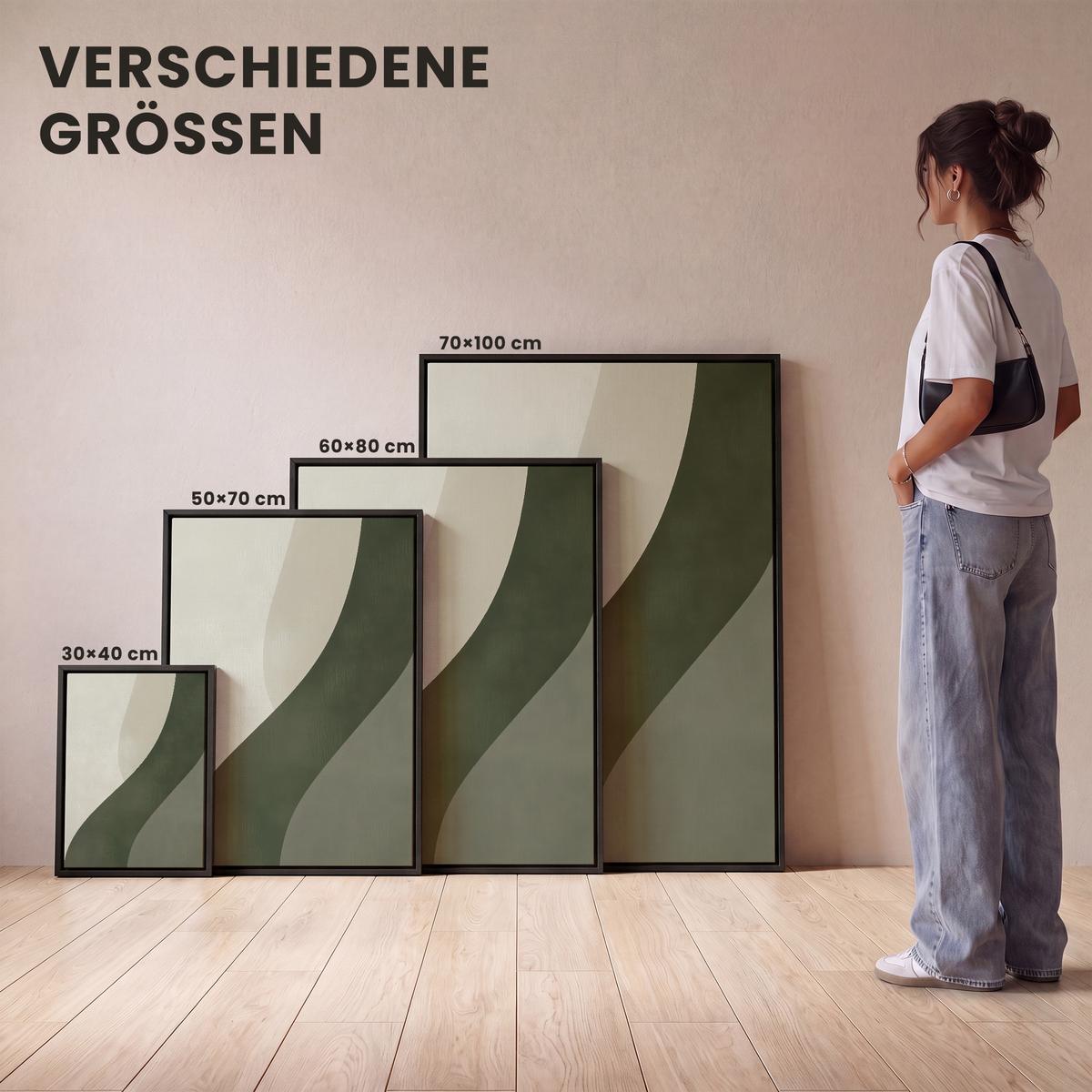 LEINWAND Bilder mit Rahmen - Japandi - Grün - Abstrakt - Modern - 50x70 - Salbeigrün, Textil (50/70cm) - MuchoWow
