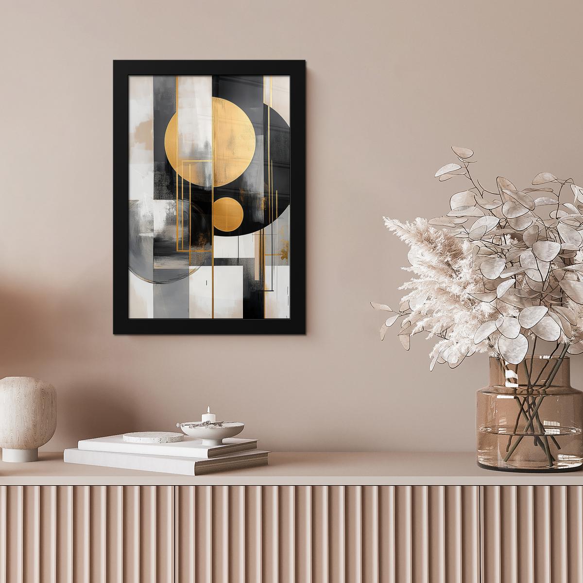 POSTER MIT RAHMEN Abstrakt - Gold - Silber - Formen - Ästhetisch - Modern Poster 20x30 cm - Goldfarben, Papier (20/30cm) - MuchoWow
