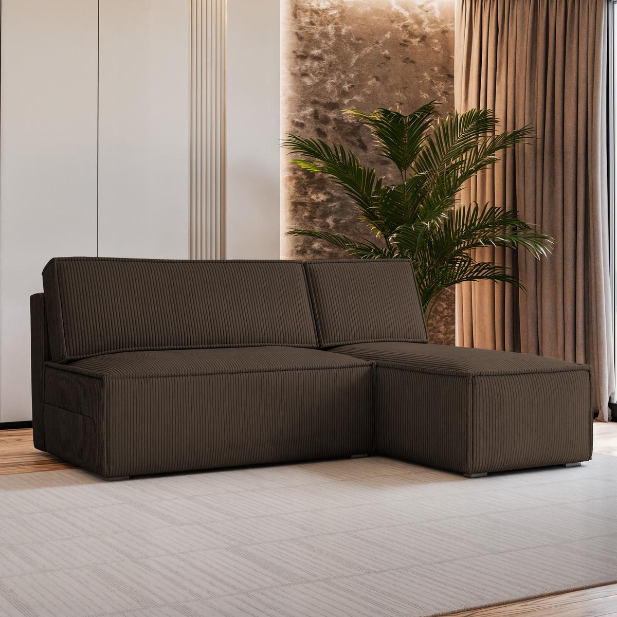 ECKSOFA BRISO P Braun Kordstoff mit Schlaffunktion - Braun/Grau, Holz/Kunststoff (200/140cm) - MASSENO