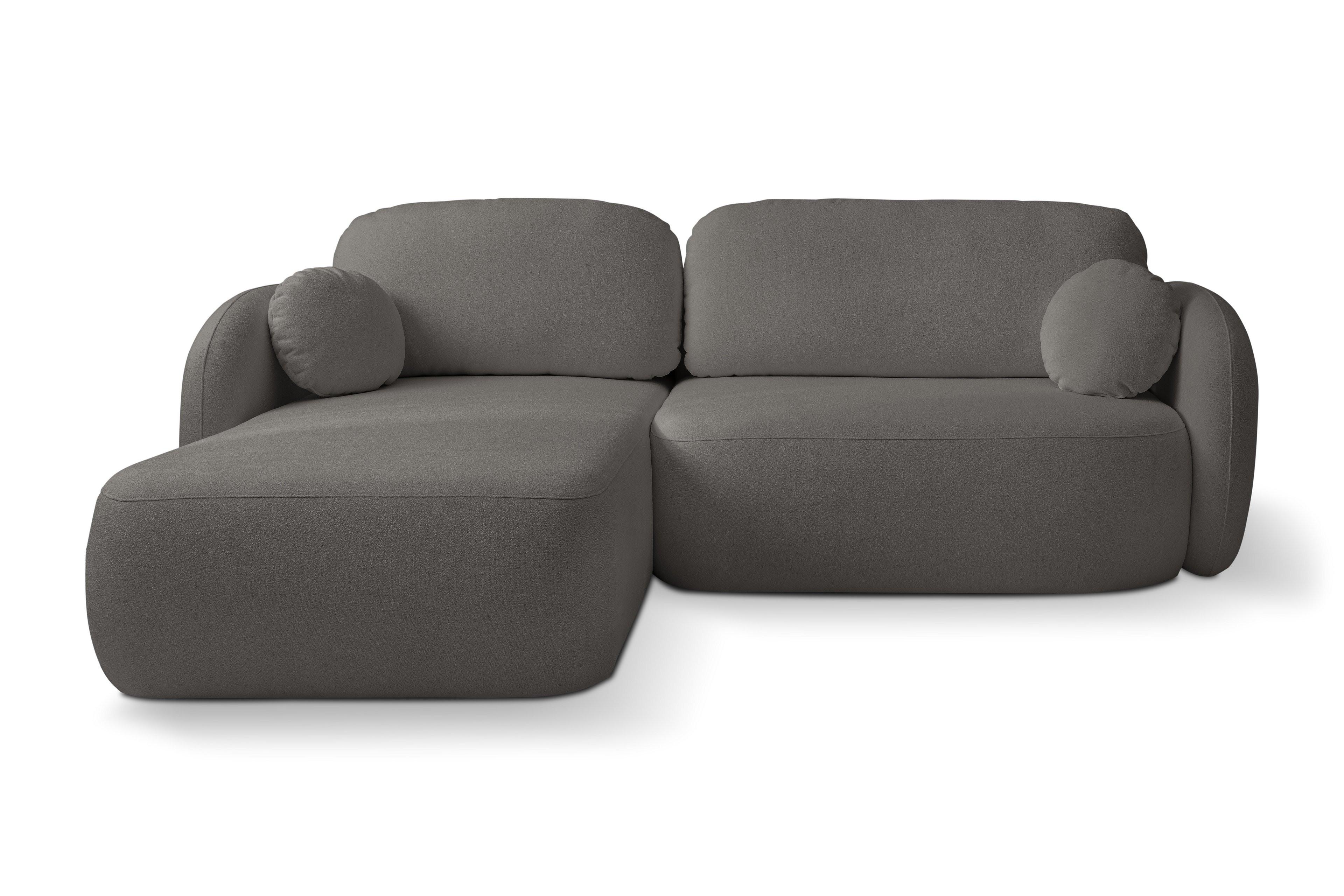 ECKSOFA AMICO L-S Grau Geflochtener Stoff mit Schlaffunktion - Grau, Holz (248/174cm) - MASSENO