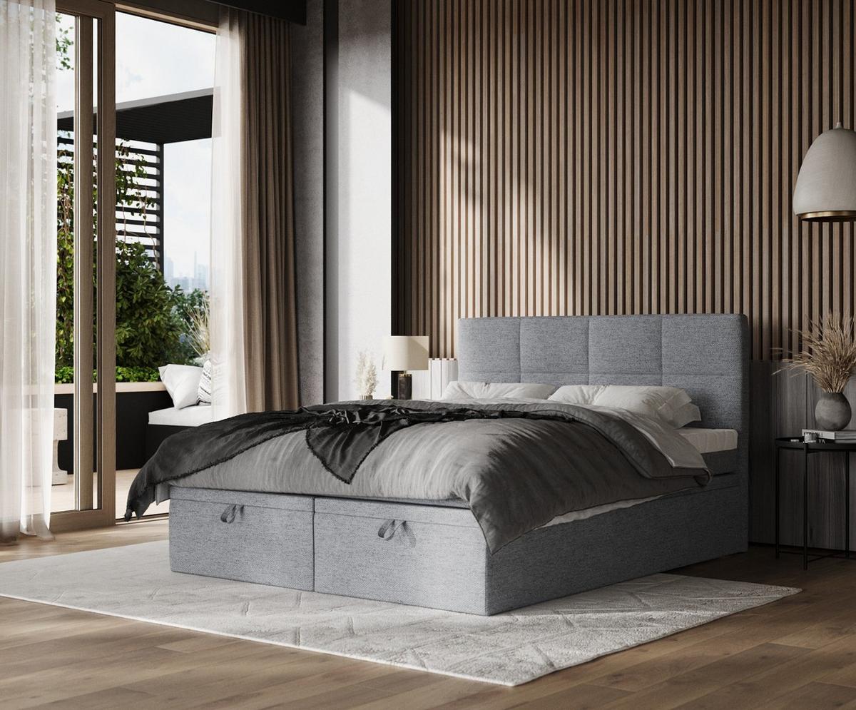 BOXBETT Tessa 140/200 cm Grau im Neve Stoff - Schwarz/Grau, Holz/Holzwerkstoff (140/200cm) - AltaBeds