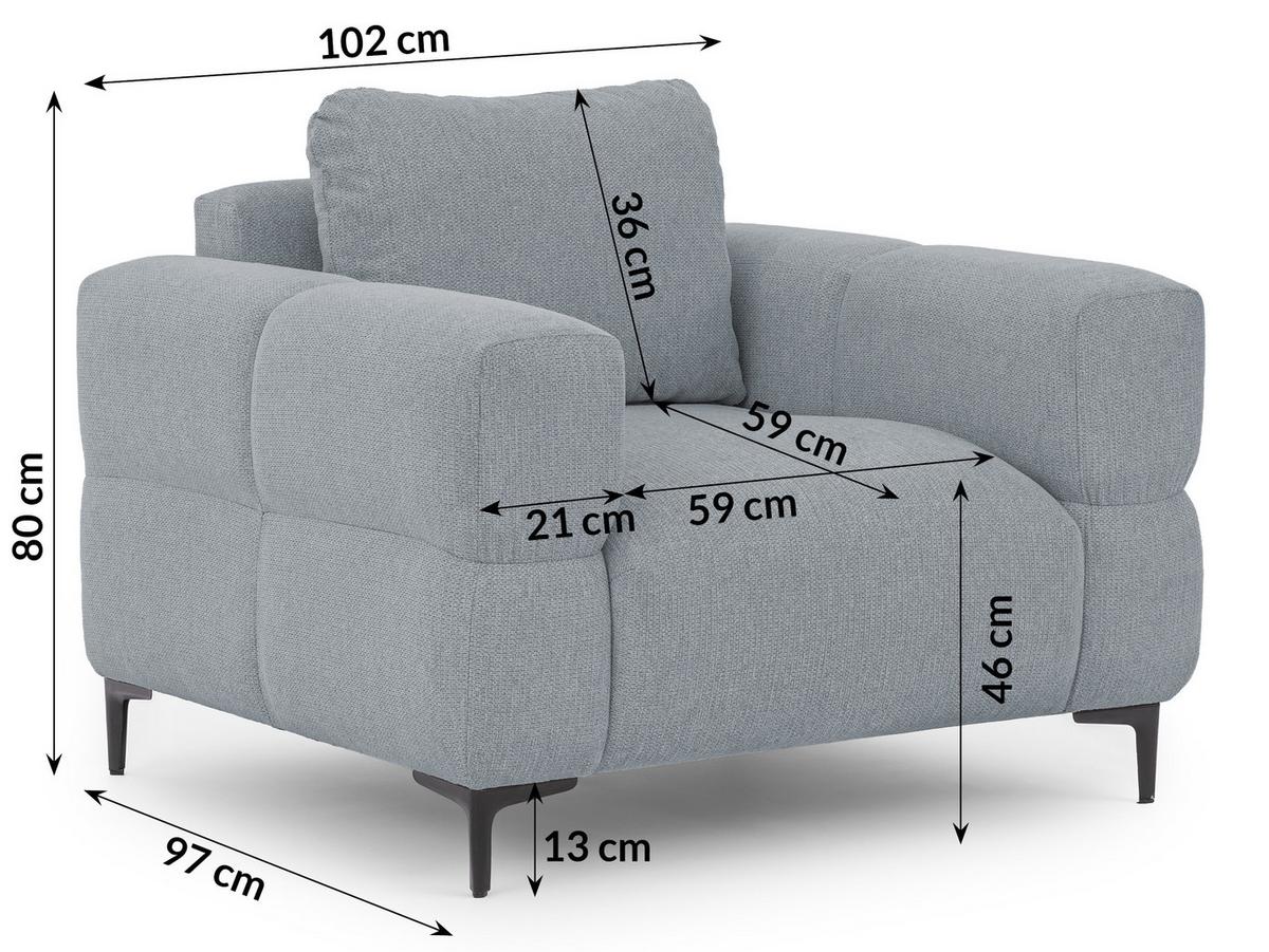 SESSEL Cardea in Bubble-Optik aus weichem Grau Strukturstoff mit hohem Sitzkomfort - Schwarz/Grau, Holz/Textil (102/80/97cm) - S-Style Möbel