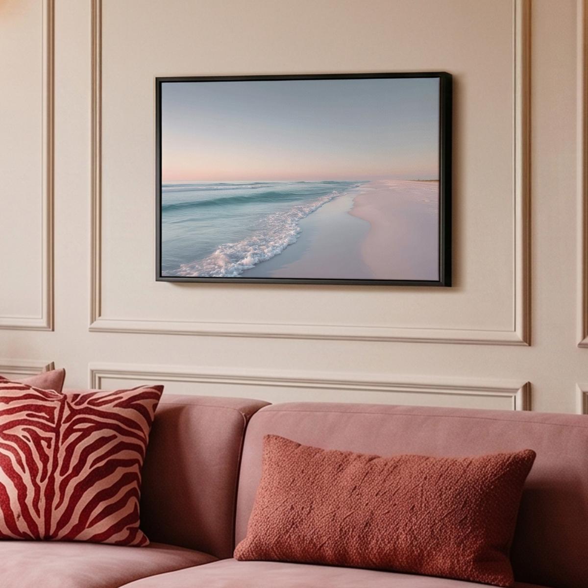 LEINWAND Bilder mit Rahmen - Küstenlinie - Pastell - Wasser - 60x40 - Pastellblau, Textil (60/40cm) - MuchoWow