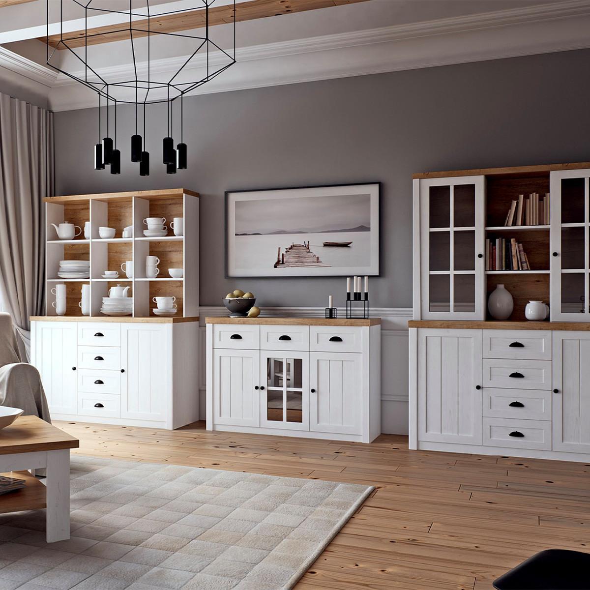 GESCHIRRSCHRANK Léandre Weiß und Holz - Weiß, Holzwerkstoff (130.2/198.1/43.3cm) - Petits-meubles