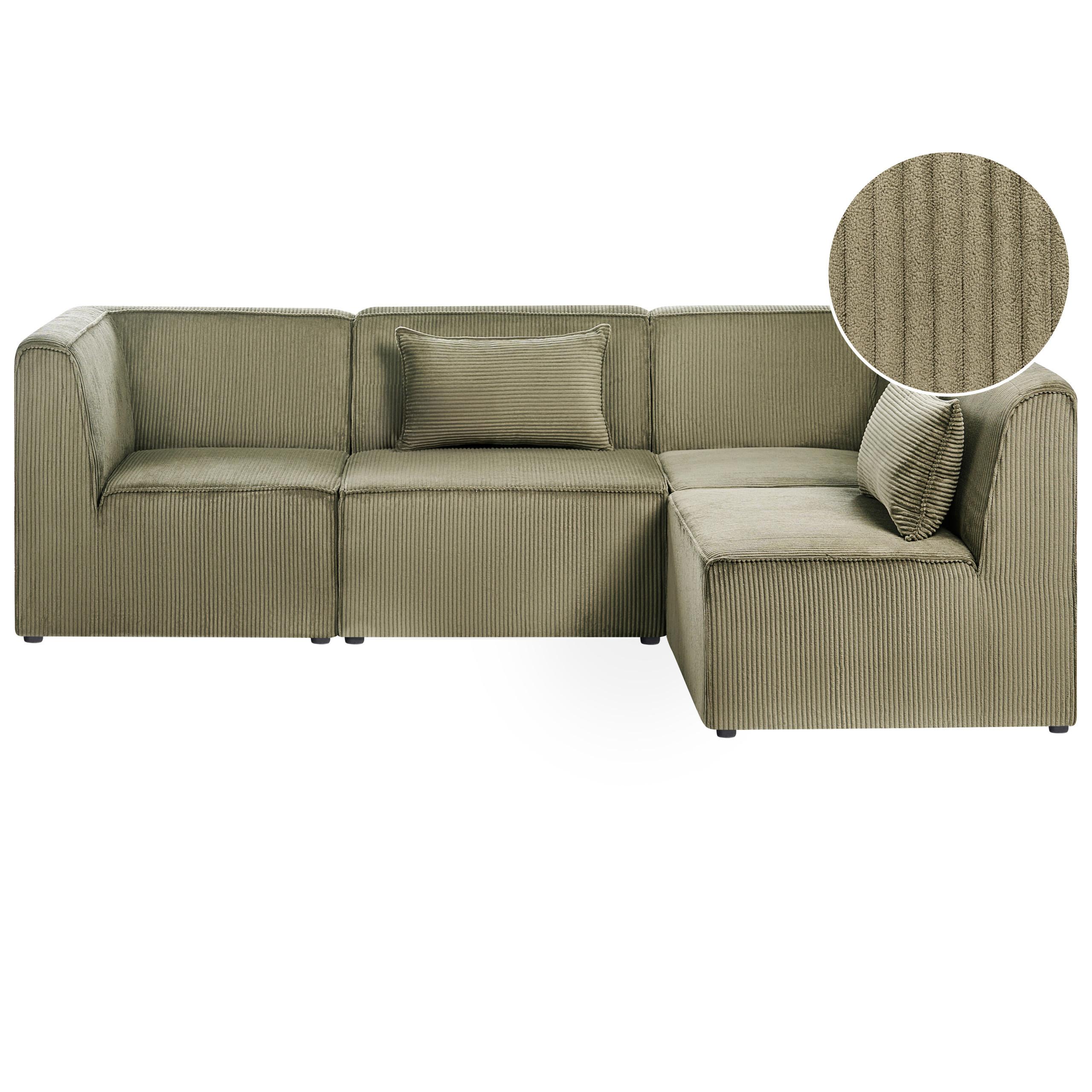 ECKSOFA Modul 4-Sitzer linksseitig Grün Cord Lemvig - Grün, Textil (250/166cm) - Beliani