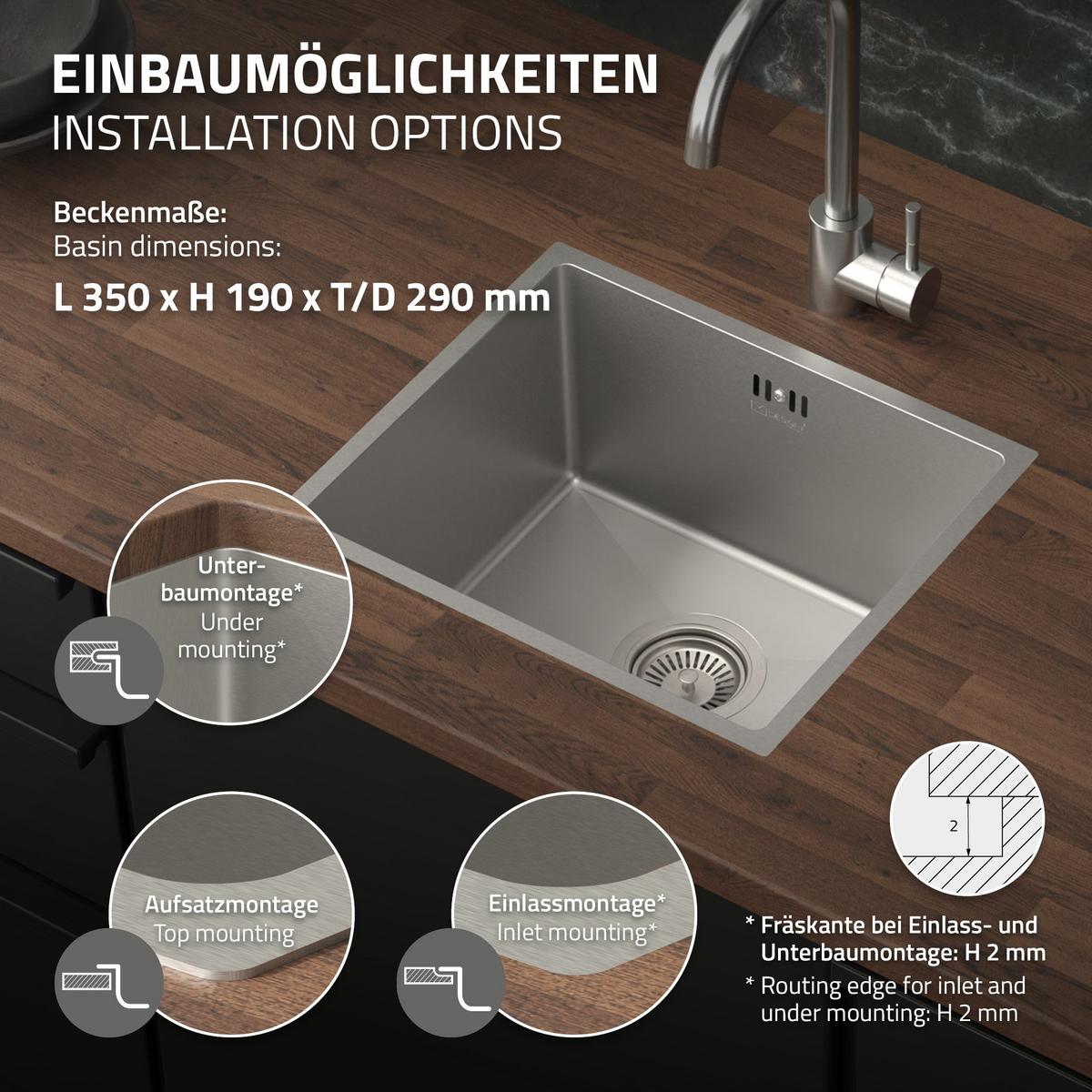 SPÜLBECKEN aus Edelstahl 34x40 cm mit Siphon - Silberfarben, Metall (40/20/34cm) - ML-DESIGN