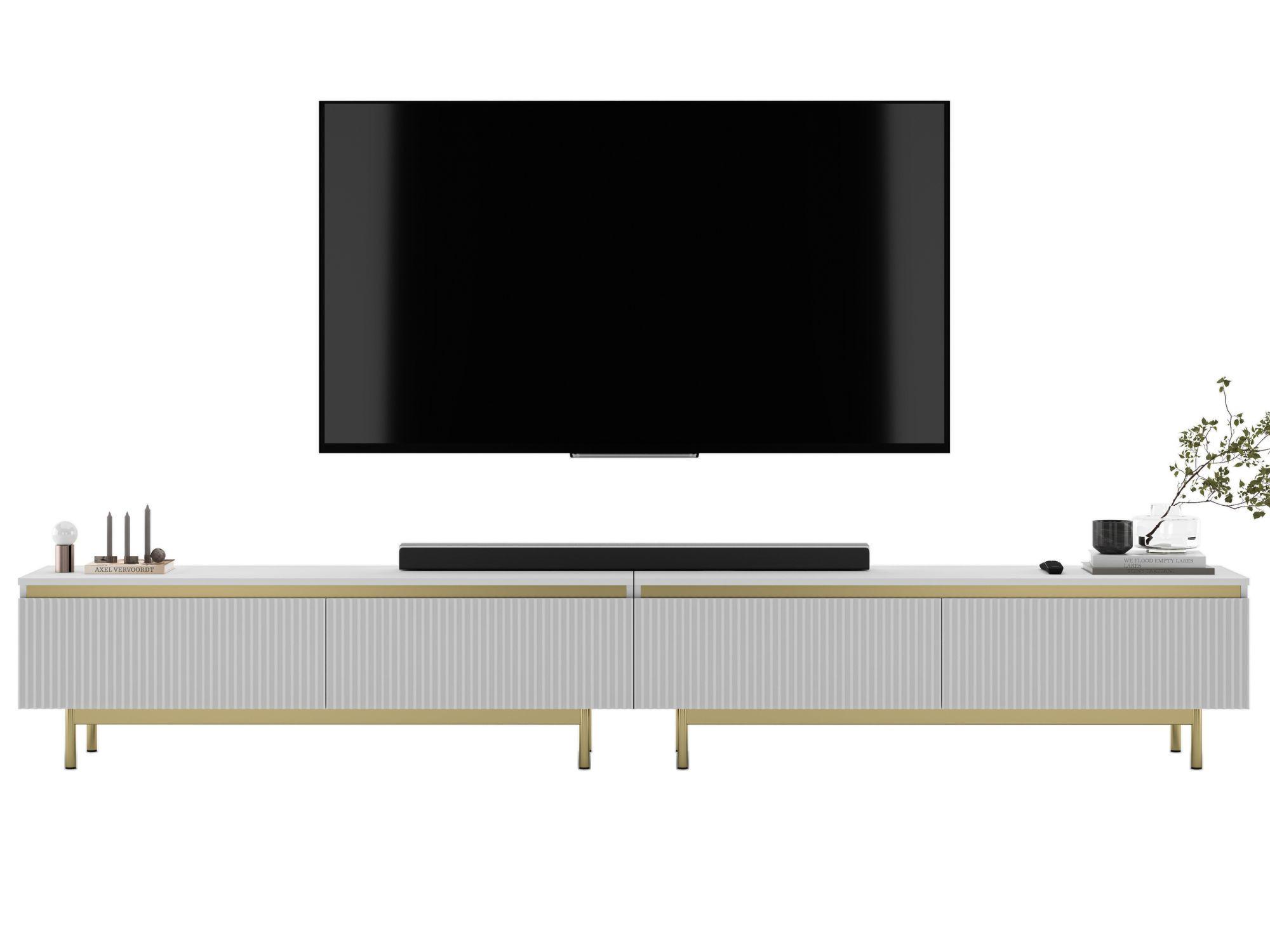 TV-LOWBOARD 2er-Set Selene Weiß matt 280 cm mit Metallrahmen - Goldfarben/Weiß, Holzwerkstoff/Metall (280/44/35cm) - Meble Lindner