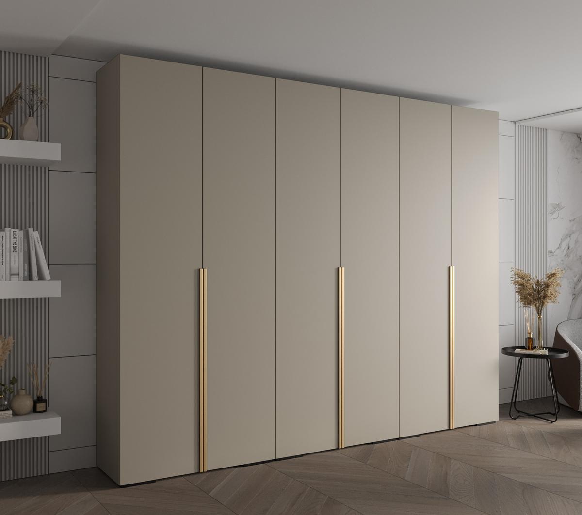 DREHTÜRENSCHRANK 236.7/300/47 6-türig - Kaschmir/Goldfarben, Holz/Metall (300/236.7/47cm) - MÖBEL KRYSPOL