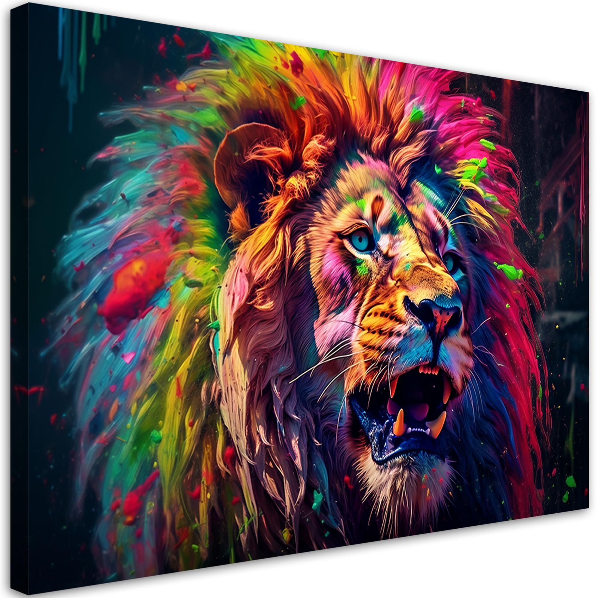 WANDBILD neon löwe farbig - Multicolor, Textil (60/40cm) - Feeby