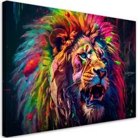 WANDBILD neon löwe farbig - Multicolor, Textil (60/40cm) - Feeby