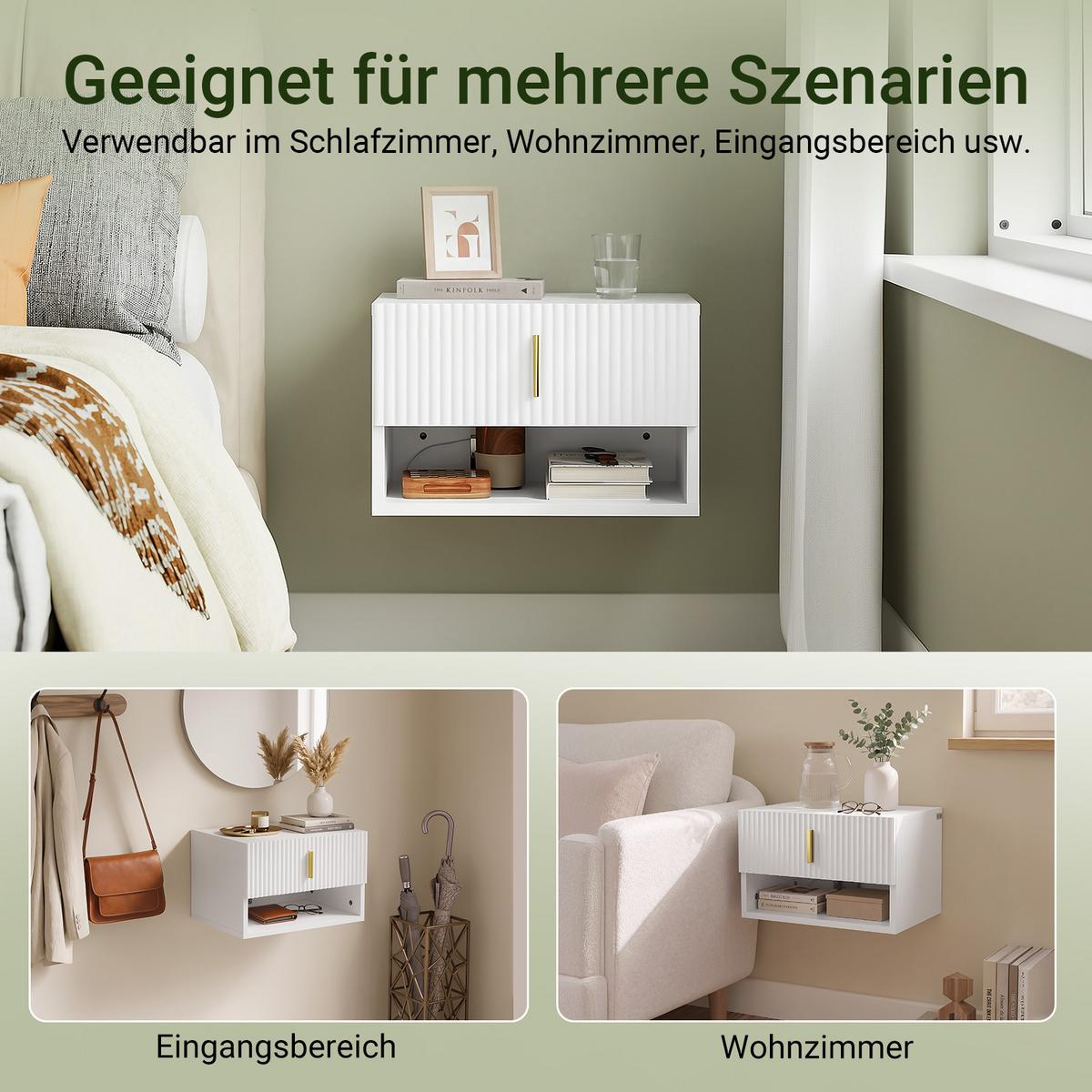 NACHTTISCH Schwebend Modern Weiß 40x30x26cm - Weiß, Holzwerkstoff (40/26/30cm) - SoBuy