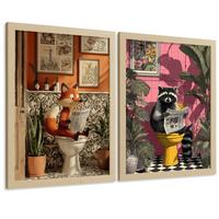 POSTER 2er-Set lustige Tierdrucke im Badezimmer, Fuchs und Waschbär-Dekorationsbilder im modernen Stil Leichter Holzrahmen A3 - Beige, Papier (42/29.7/3cm) - Nacnic