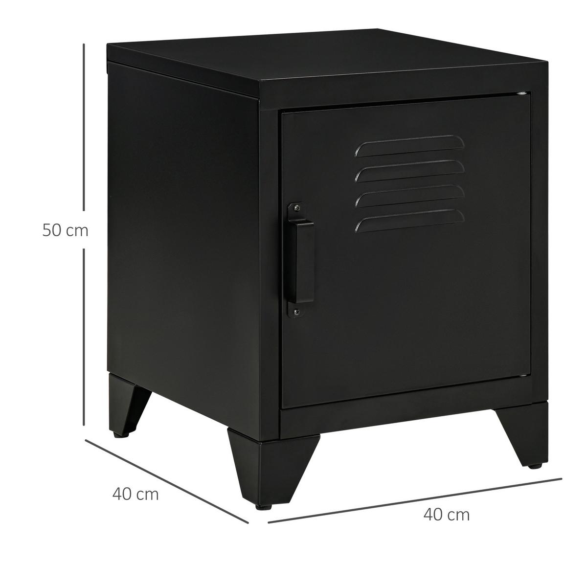 NACHTTISCH Nachtschrank Beistelltisch mit Regal Tür Industriedesign Metall - Schwarz, Metall (40/50/40cm) - HOMCOM