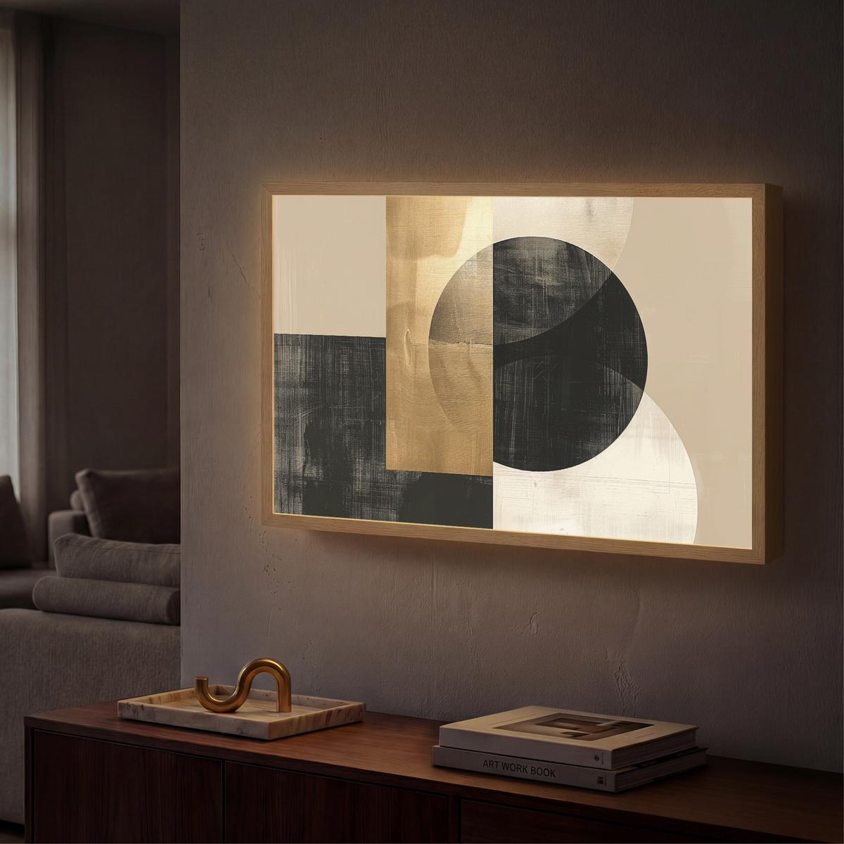 WANDLEUCHTE MIT AKKU Abstrakt - Modern - Schwarz - Gold 60x40 cm - Sandfarben, Holzwerkstoff (60/40/8cm) - OnlyWow