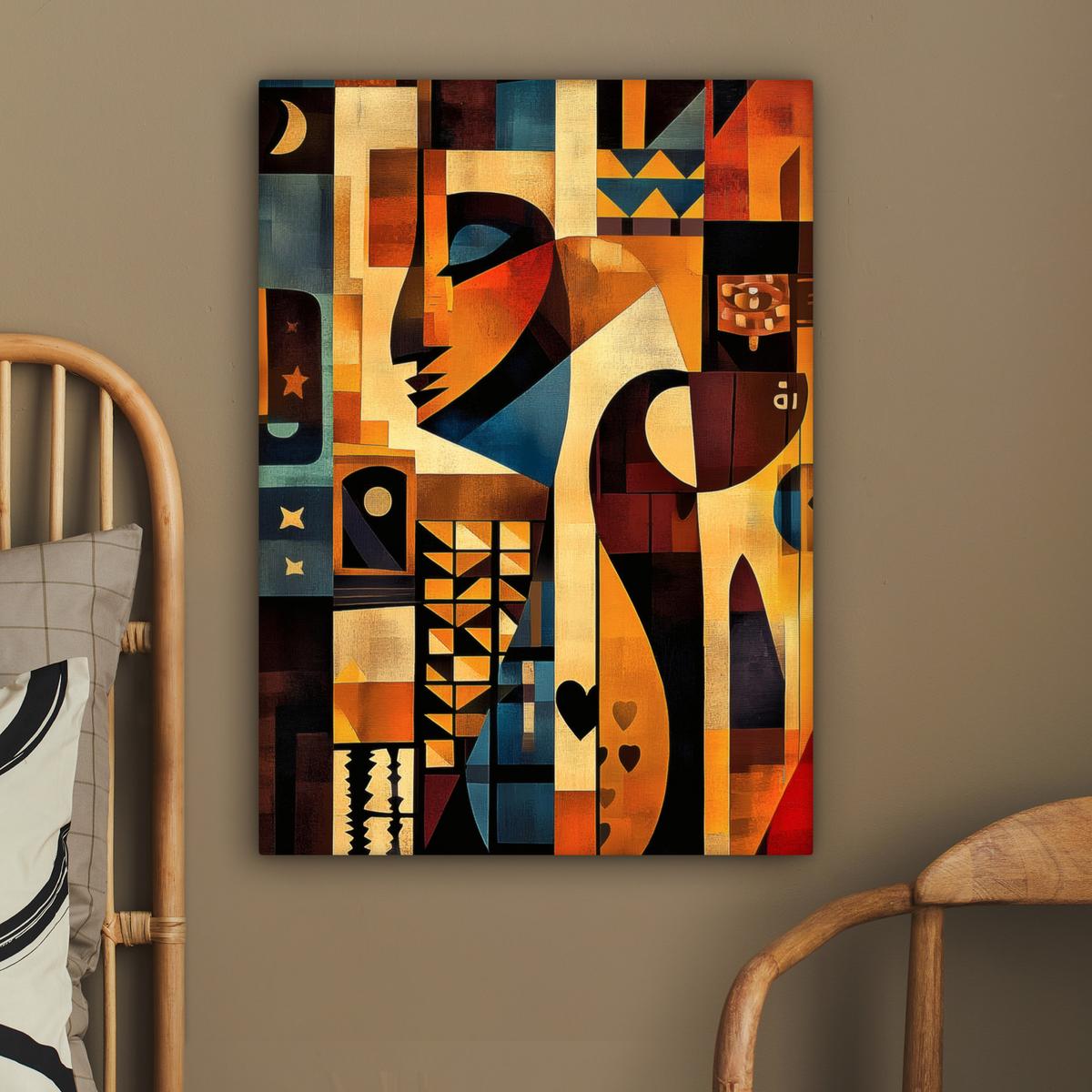 LEINWANDBILD Figuren - Abstrakt - Symbole Wandbild Wohnzimmer 60x80 cm - Terracotta, Textil (60/80cm) - MuchoWow