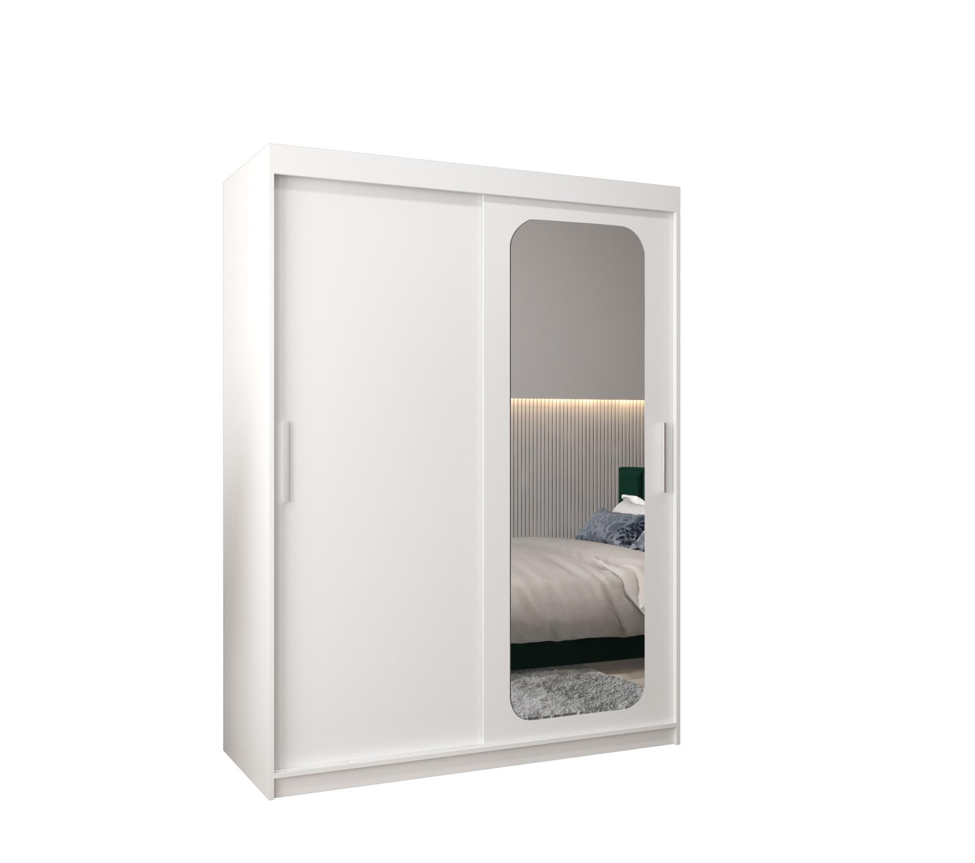 SCHWEBETÜRENSCHRANK 200/150/62 2-türig - Silberfarben/Weiß, Holz/Kunststoff (150/200/62cm) - MÖBEL KRYSPOL