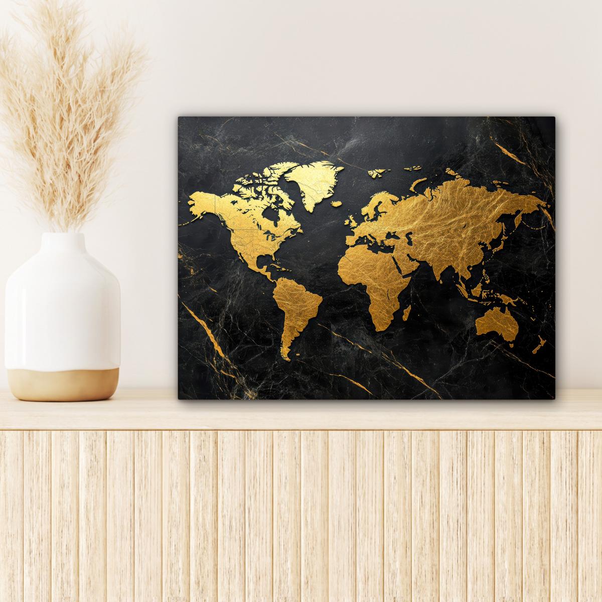 LEINWANDBILD Weltkarte - Gold - Marmor Wandbild 40x30 cm - Goldfarben, Textil (40/30cm) - MuchoWow