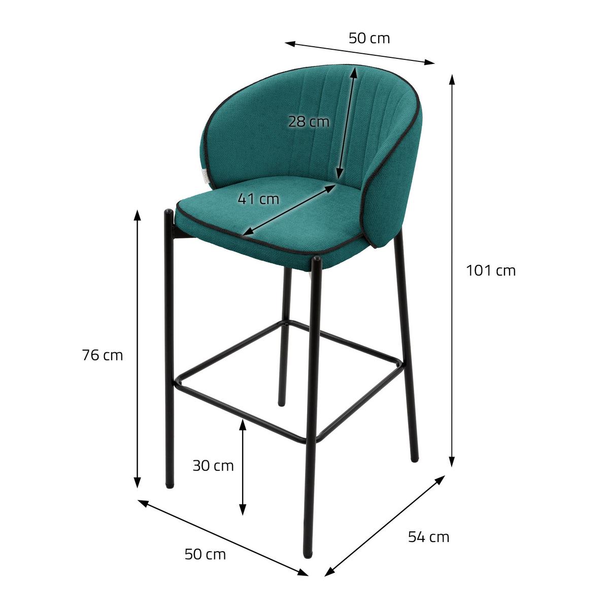 BARHOCKER 2er Set Petrol mit Stoffbezug - Petrol/Schwarz, Textil/Metall (50/101/54cm) - ML-DESIGN